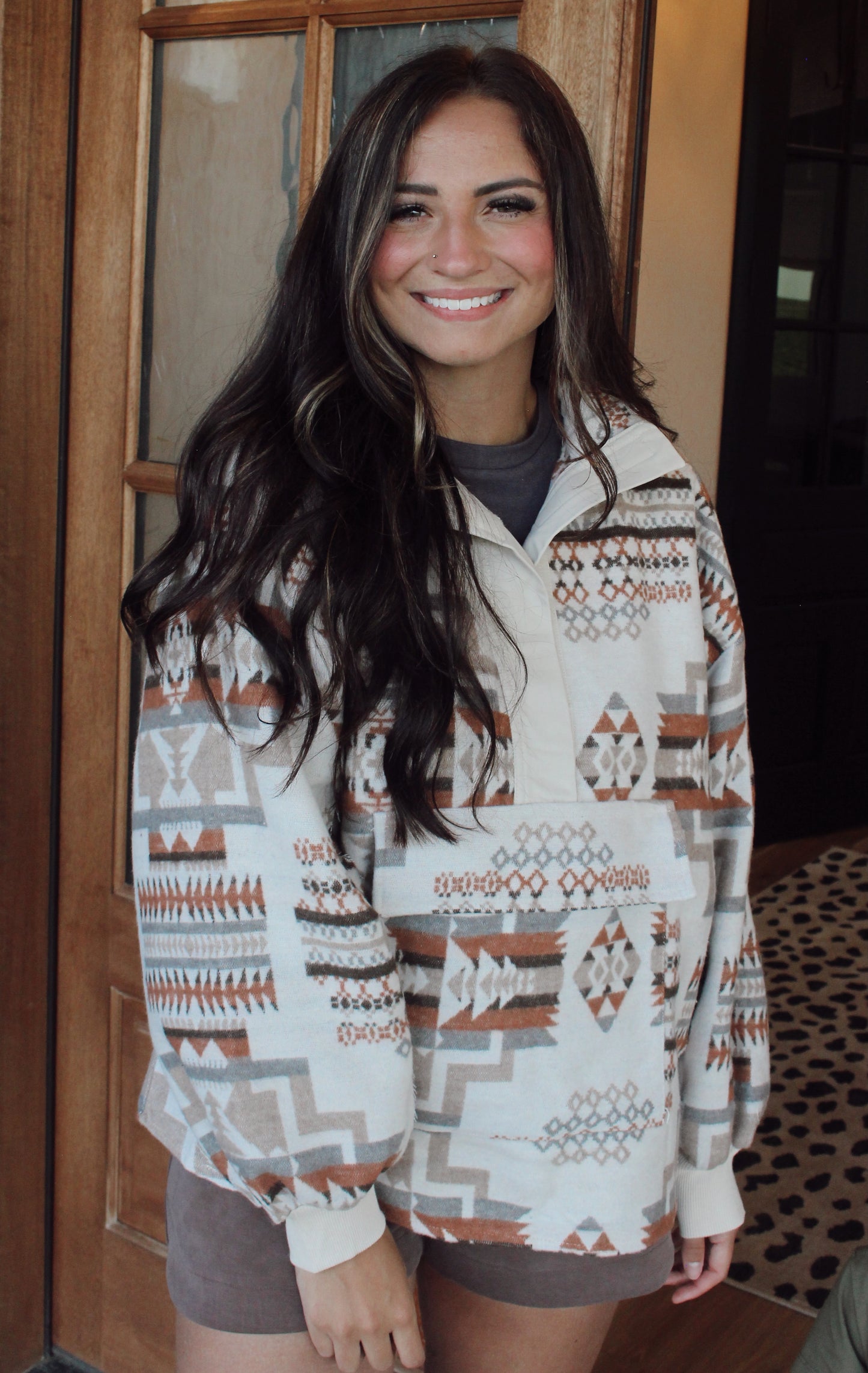 Aztec Jacquard Mock Neck Pullover