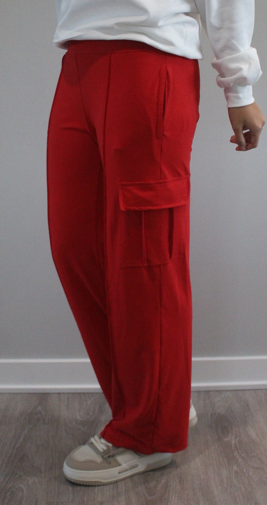 Butter Straight Leg Cargo Sweatpants: Red