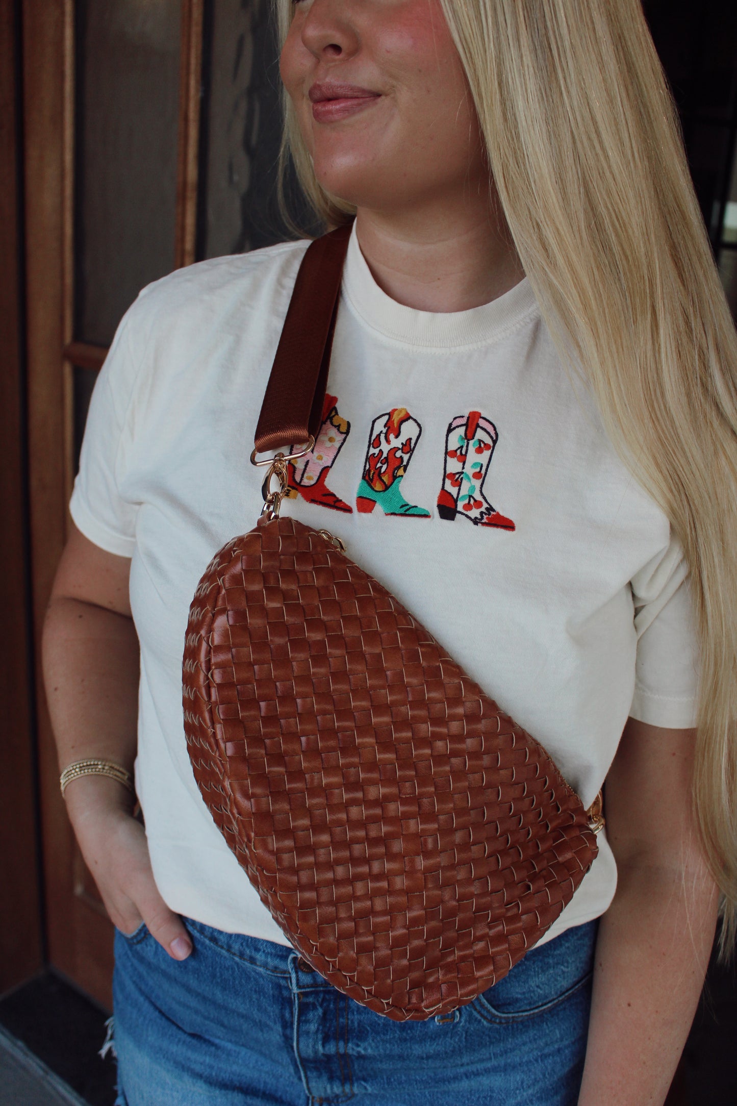 Romee Woven Saddle Bag: Brown