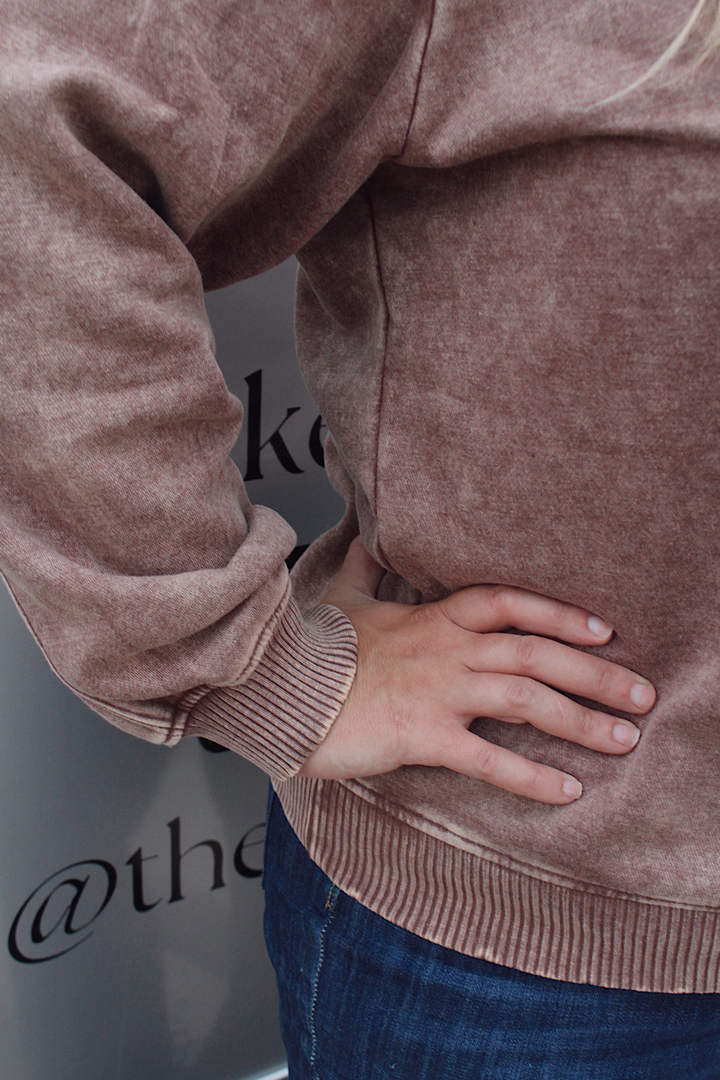 Acid Wash Fleece Half Zip Pullover - Brown (PLUS SIZE)
