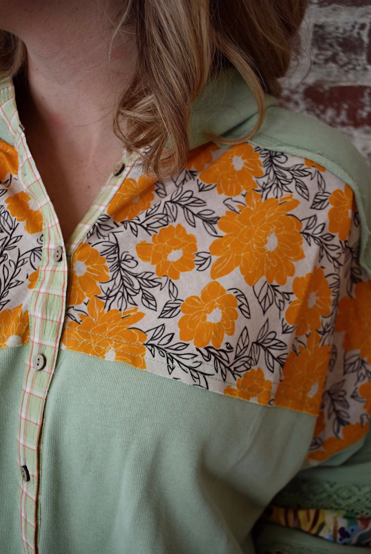 Remi Print Mix Button Hoodie (Plus Size)