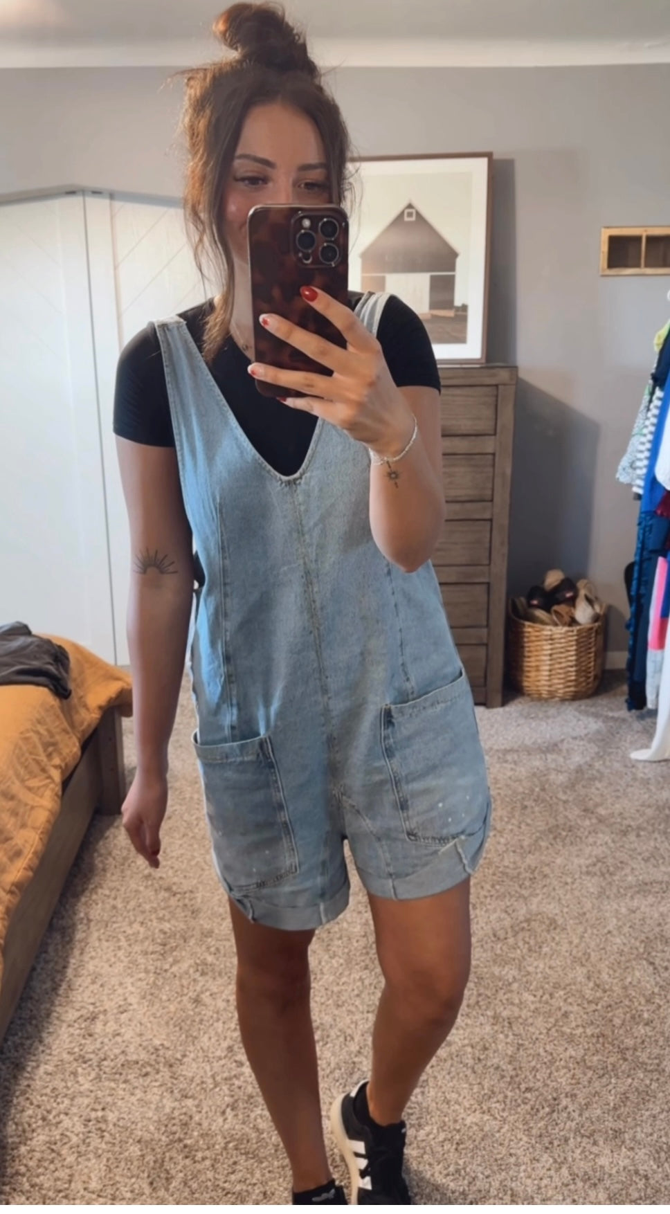 Washed Denim Roll Up Romper