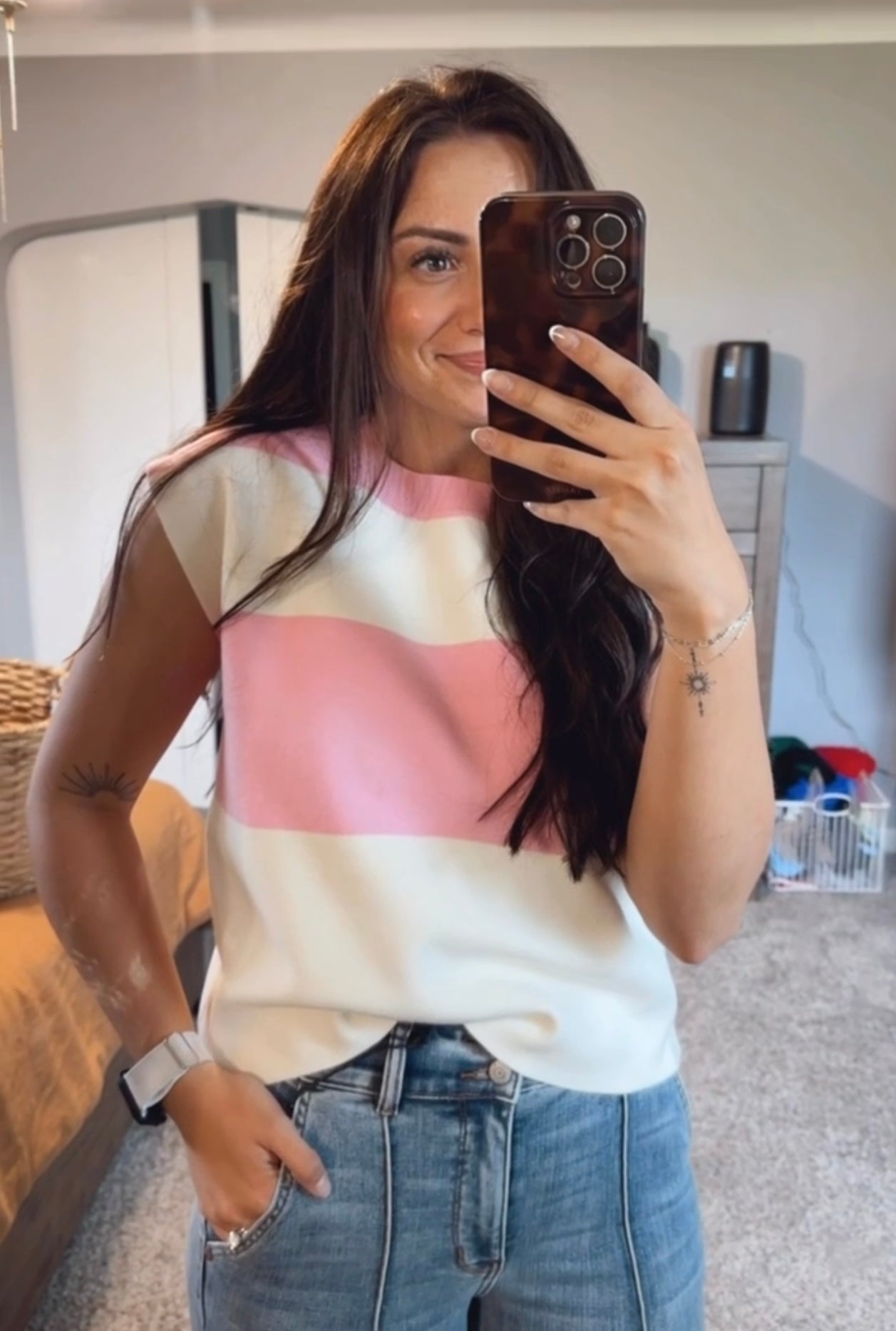 Luna Striped Color Block Top - Blush