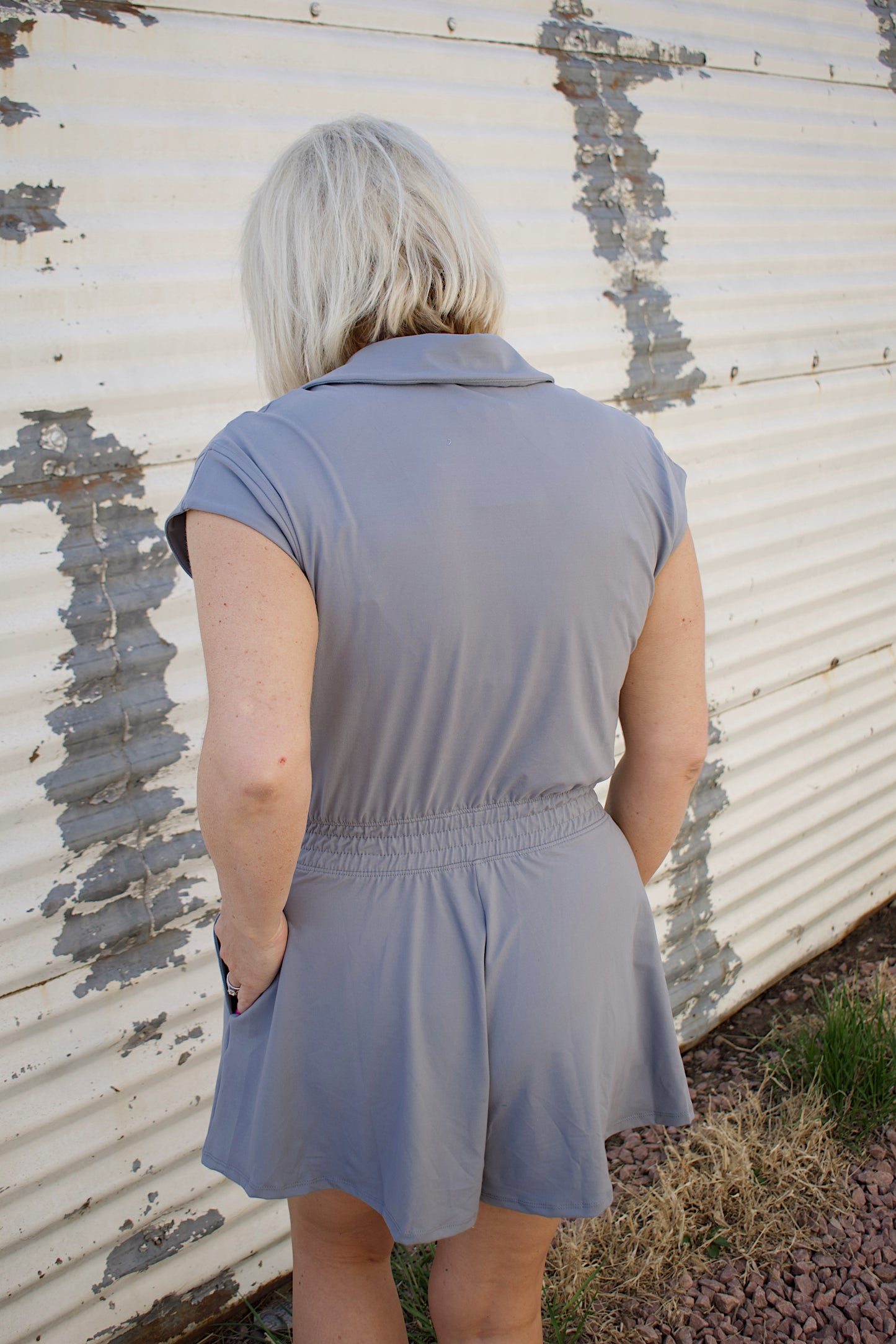 Skyla Quarter Zip Romper- Rhino Grey