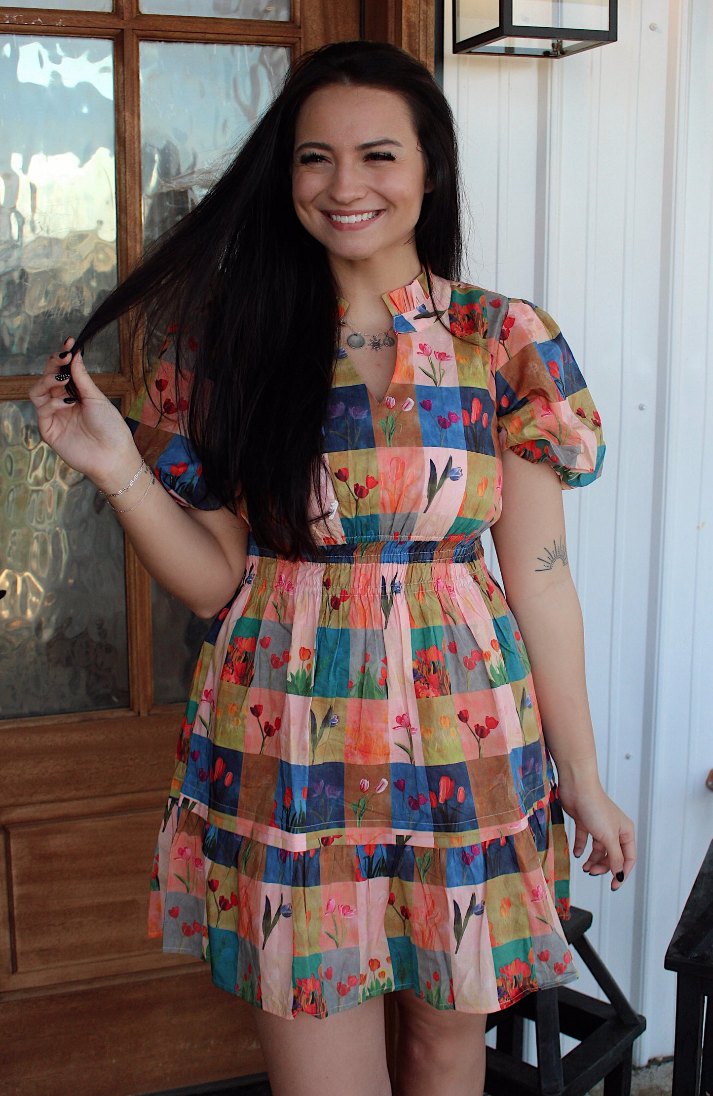 Ella Mixed Print Puffed Dress