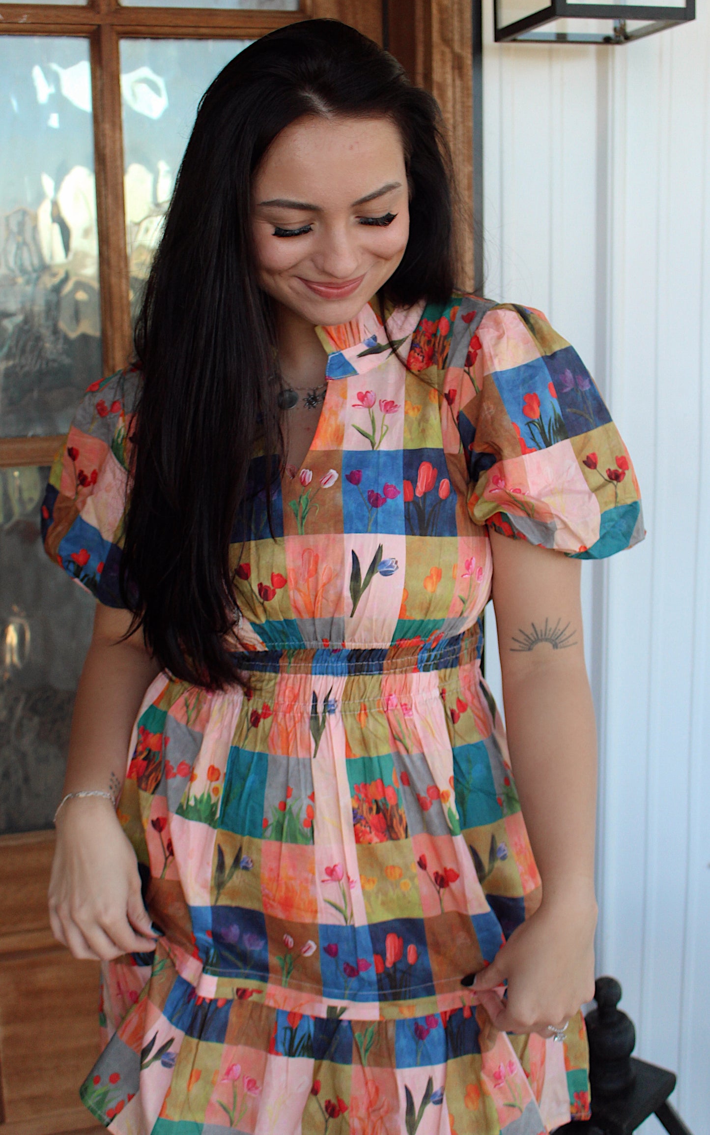 Ella Mixed Print Puffed Dress