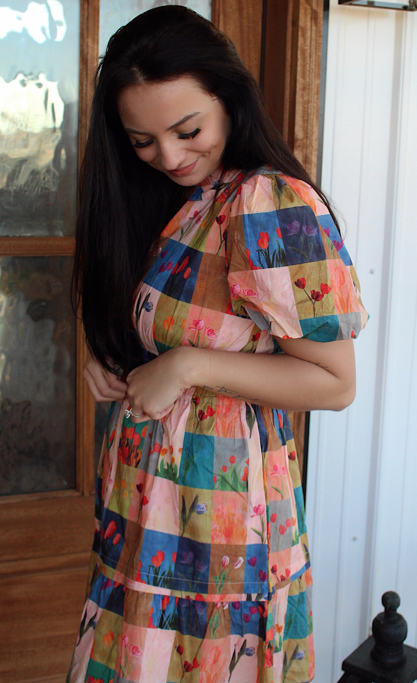 Ella Mixed Print Puffed Dress