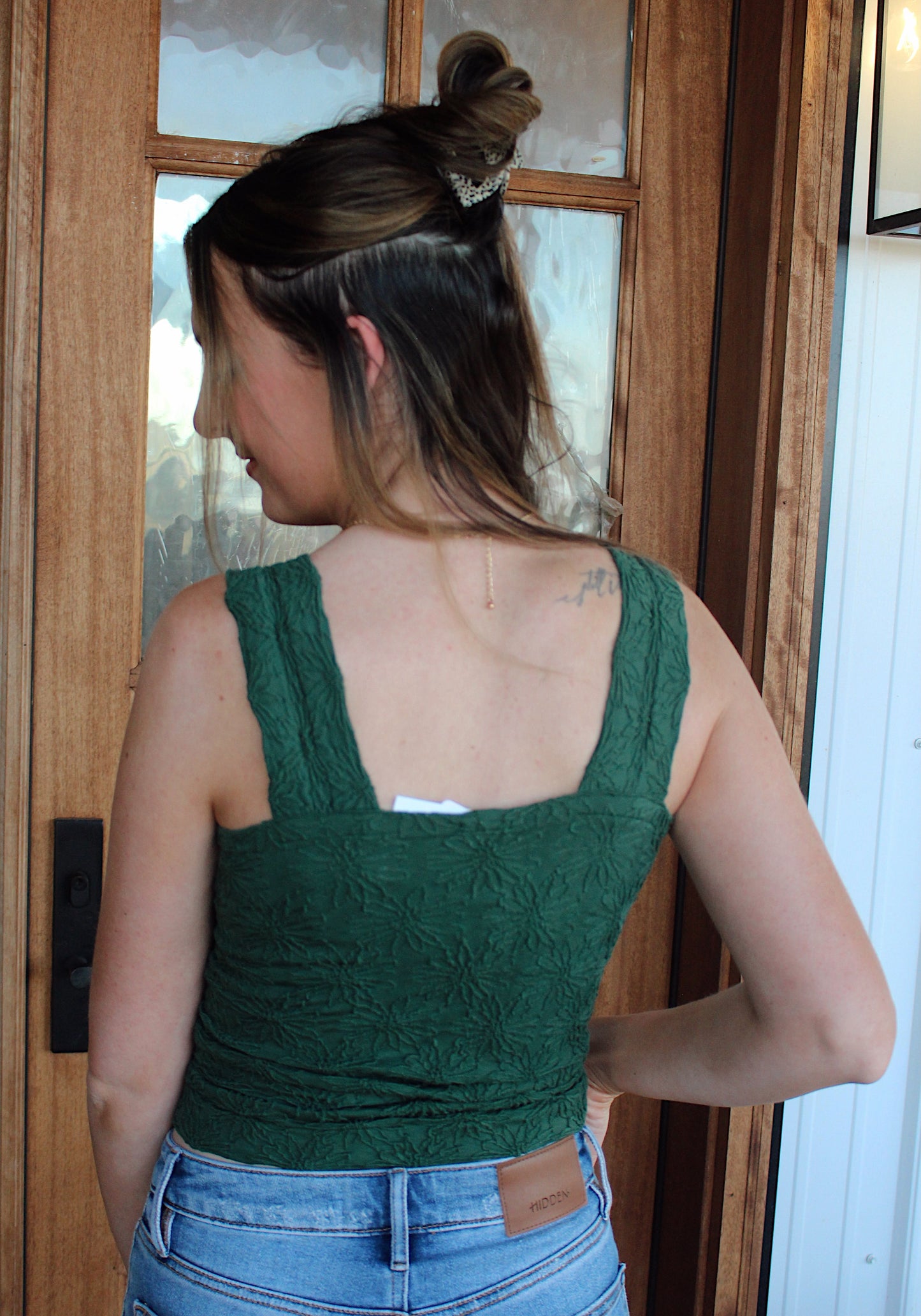 Adele Floral Seamless Tank Top- Hunter Green