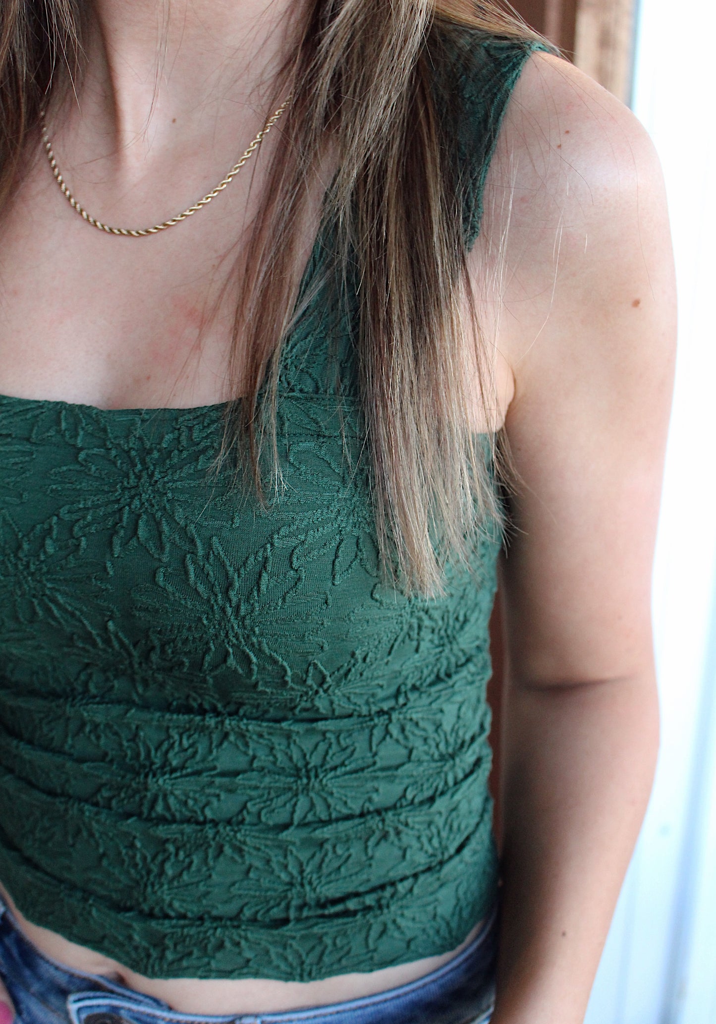 Adele Floral Seamless Tank Top- Hunter Green