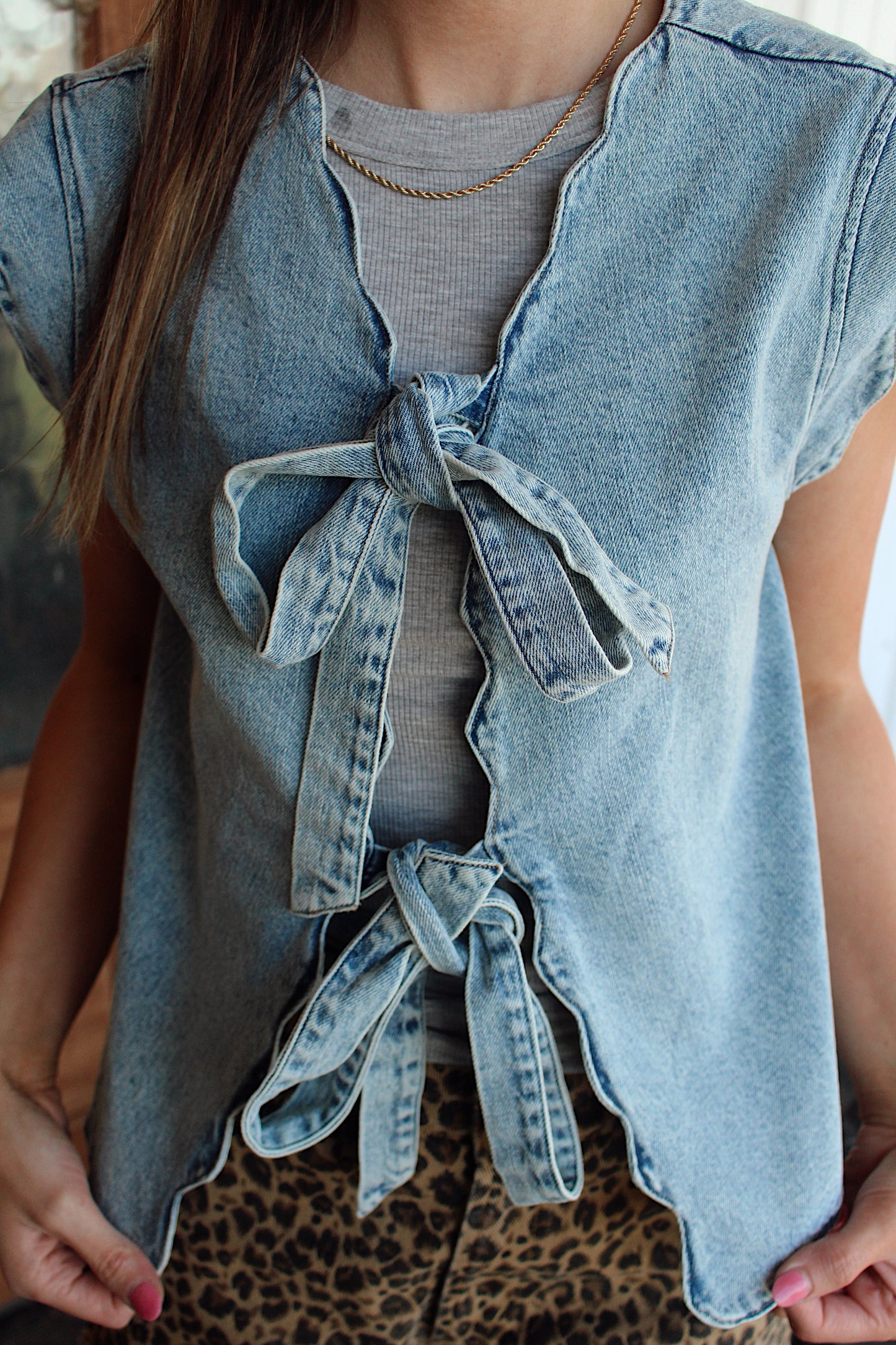 Iris Denim Scalloped Tie Vest