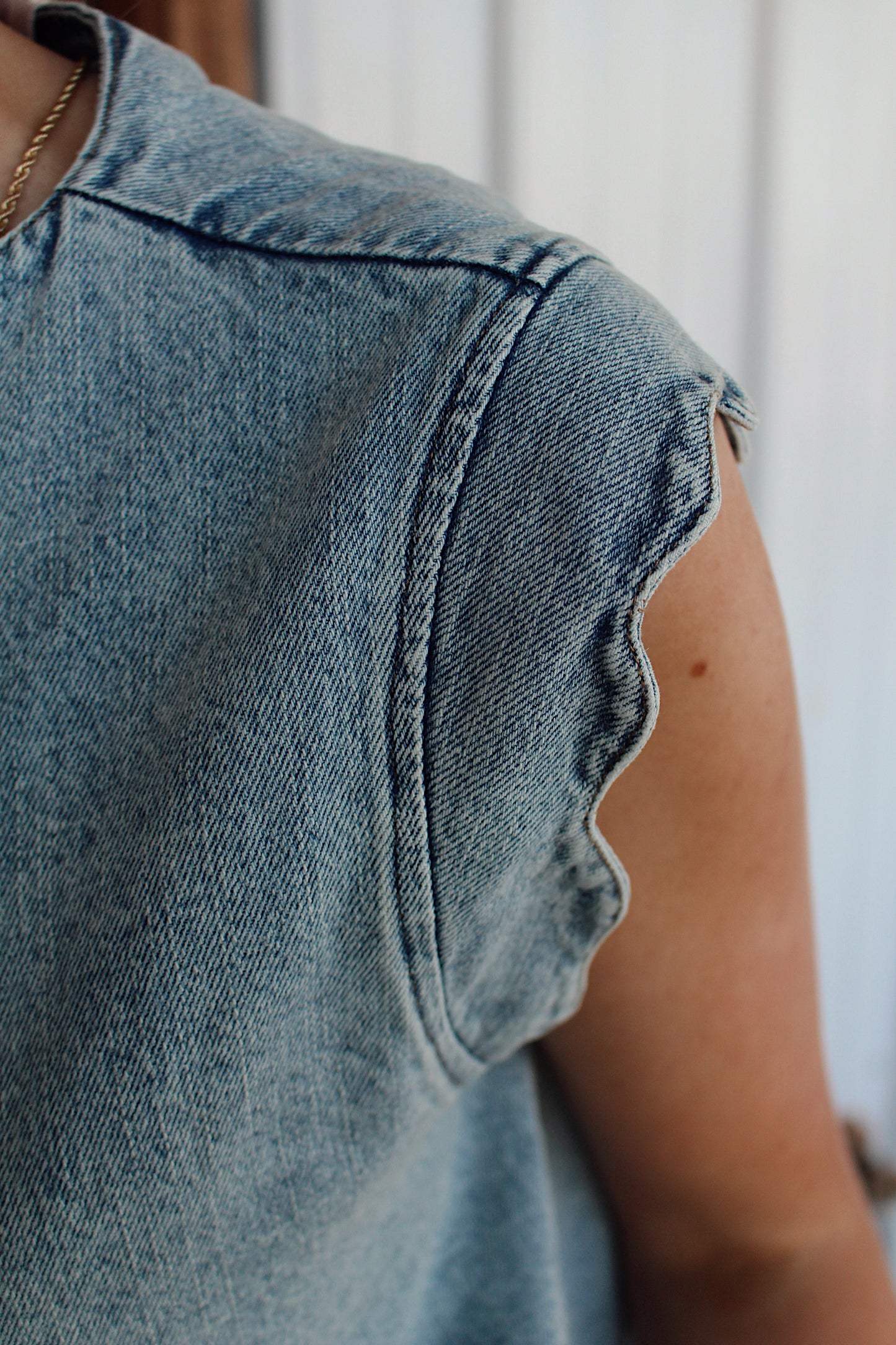 Iris Denim Scalloped Tie Vest