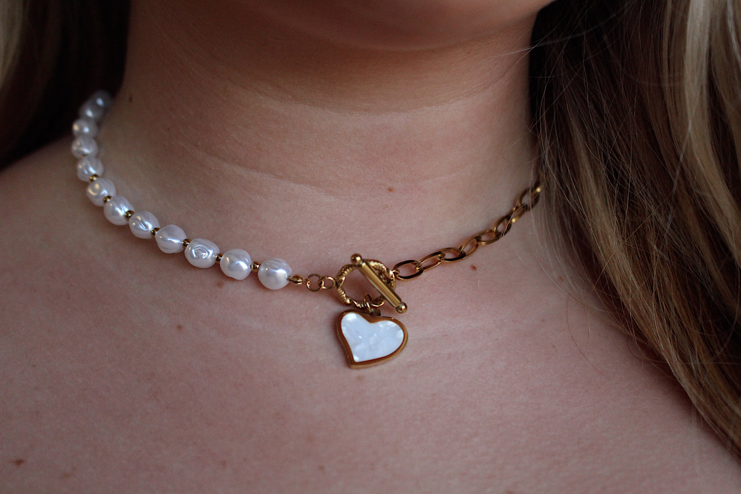 Pearl Paperclip Heart Pendant Necklace