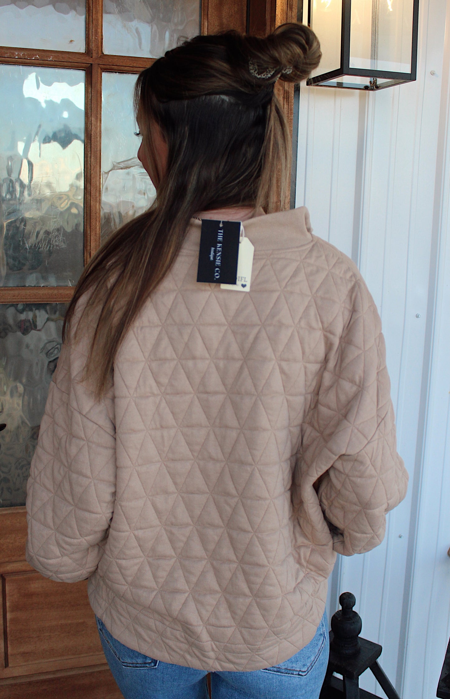 Perri Textured Half Zip-Up Pullover : Taupe