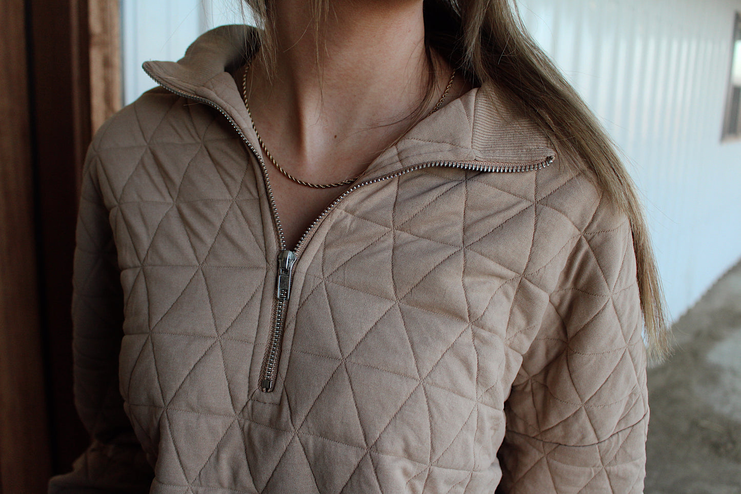 Perri Textured Half Zip-Up Pullover : Taupe