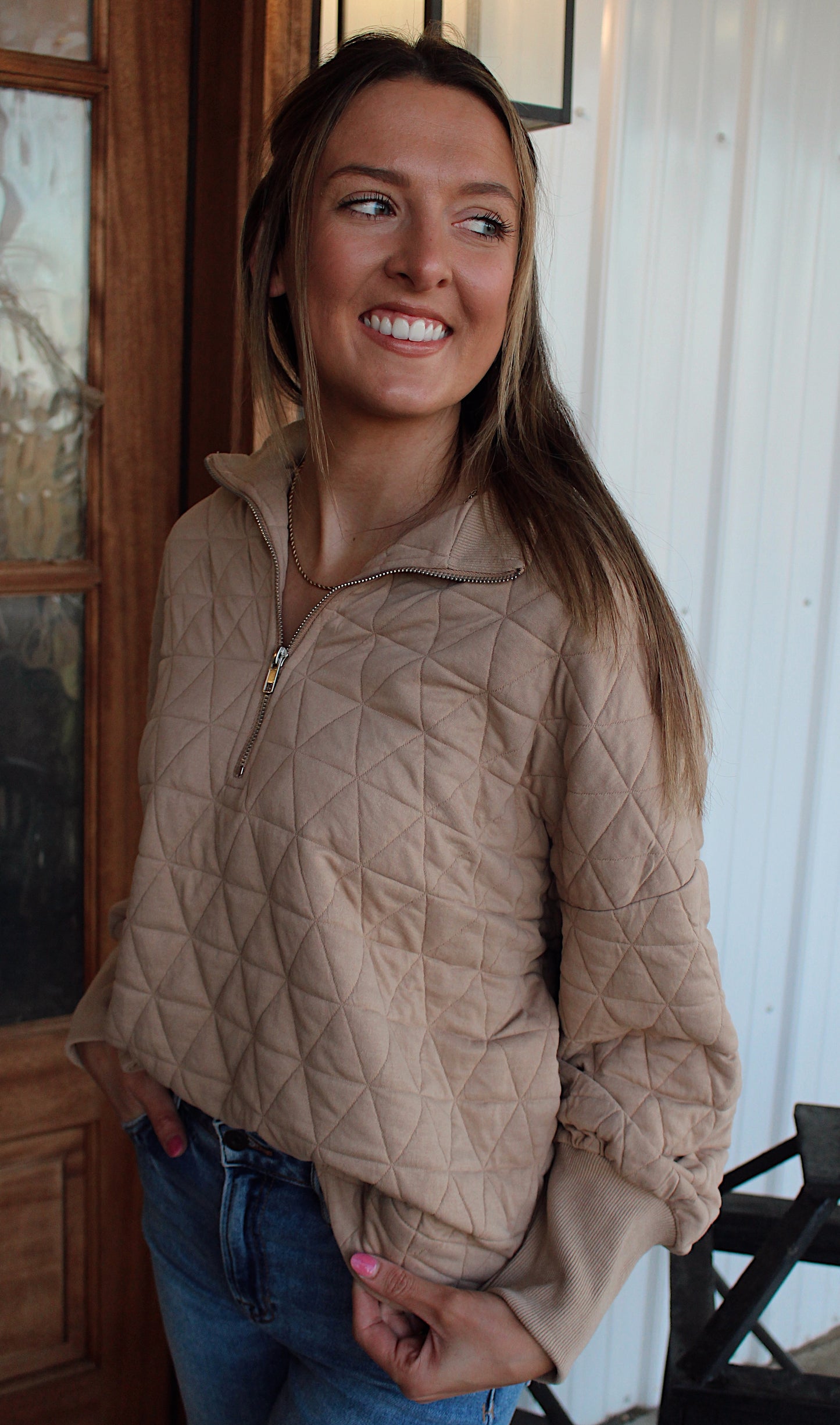 Perri Textured Half Zip-Up Pullover : Taupe