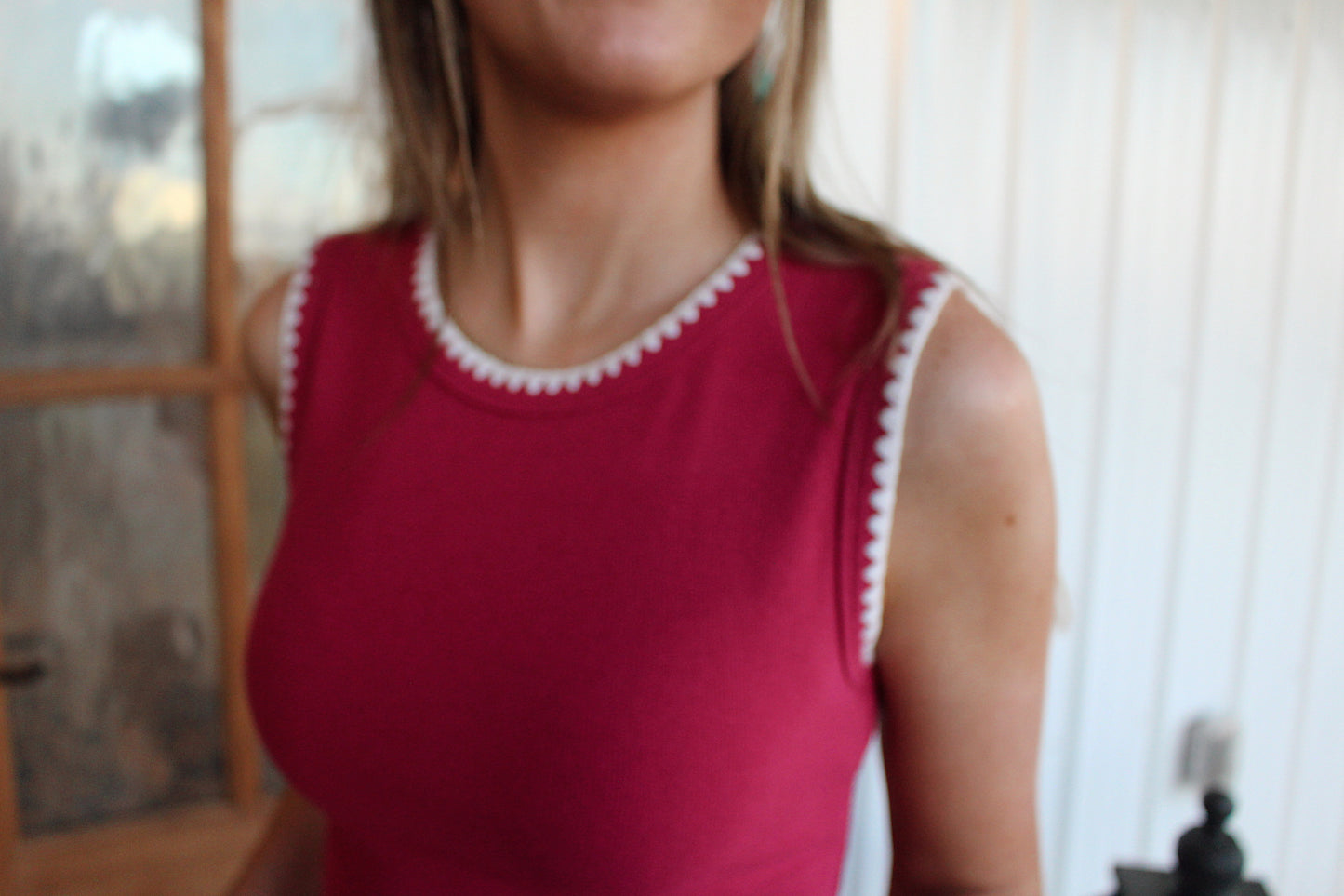 Embroidered Magenta Tank
