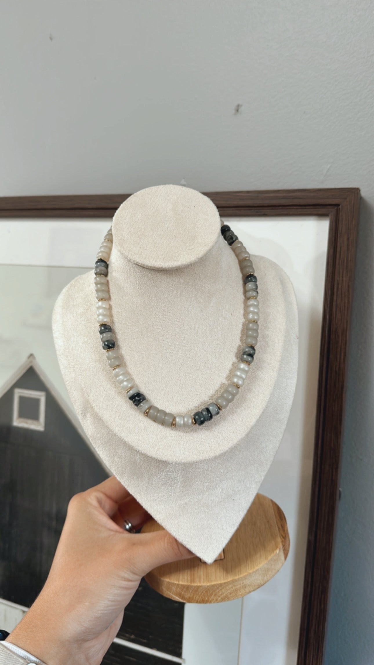 Multi-Color Beaded Necklace: Grey