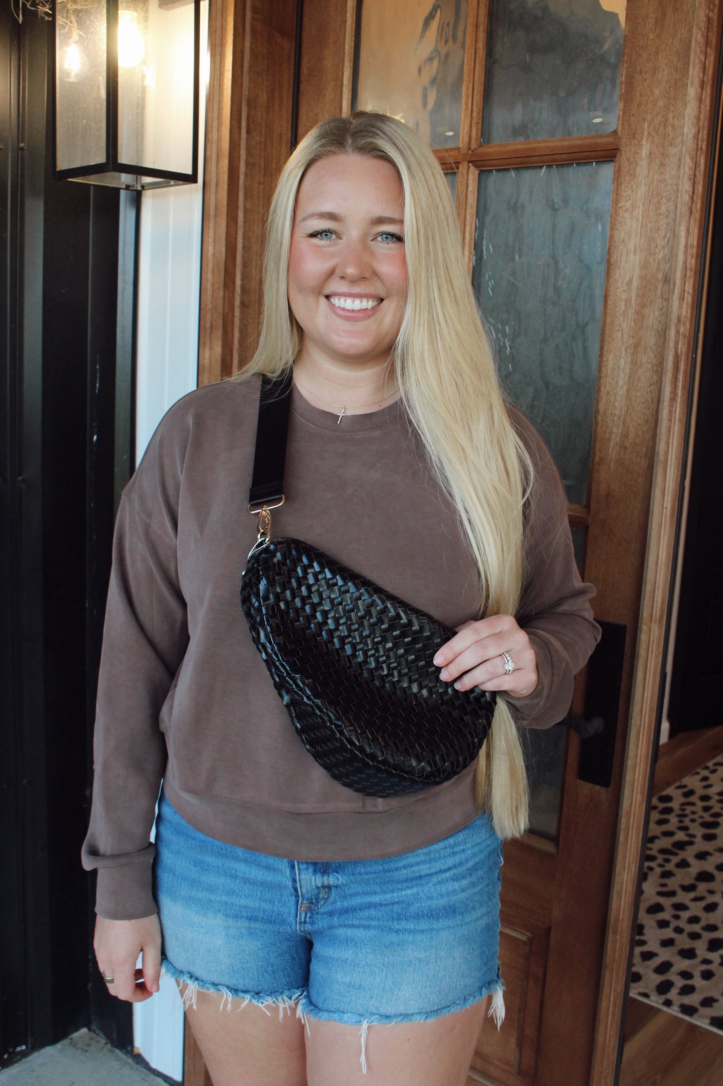 Romee Woven Saddle Bag: Black