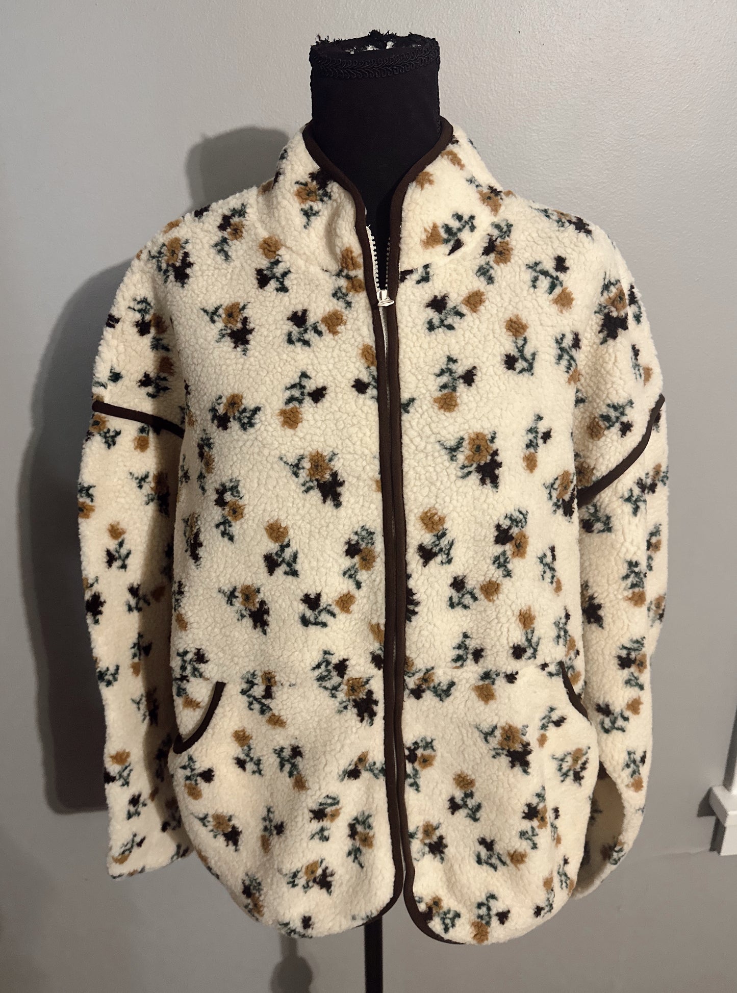 Oversized Floral Printed Casual Fleece Jacket