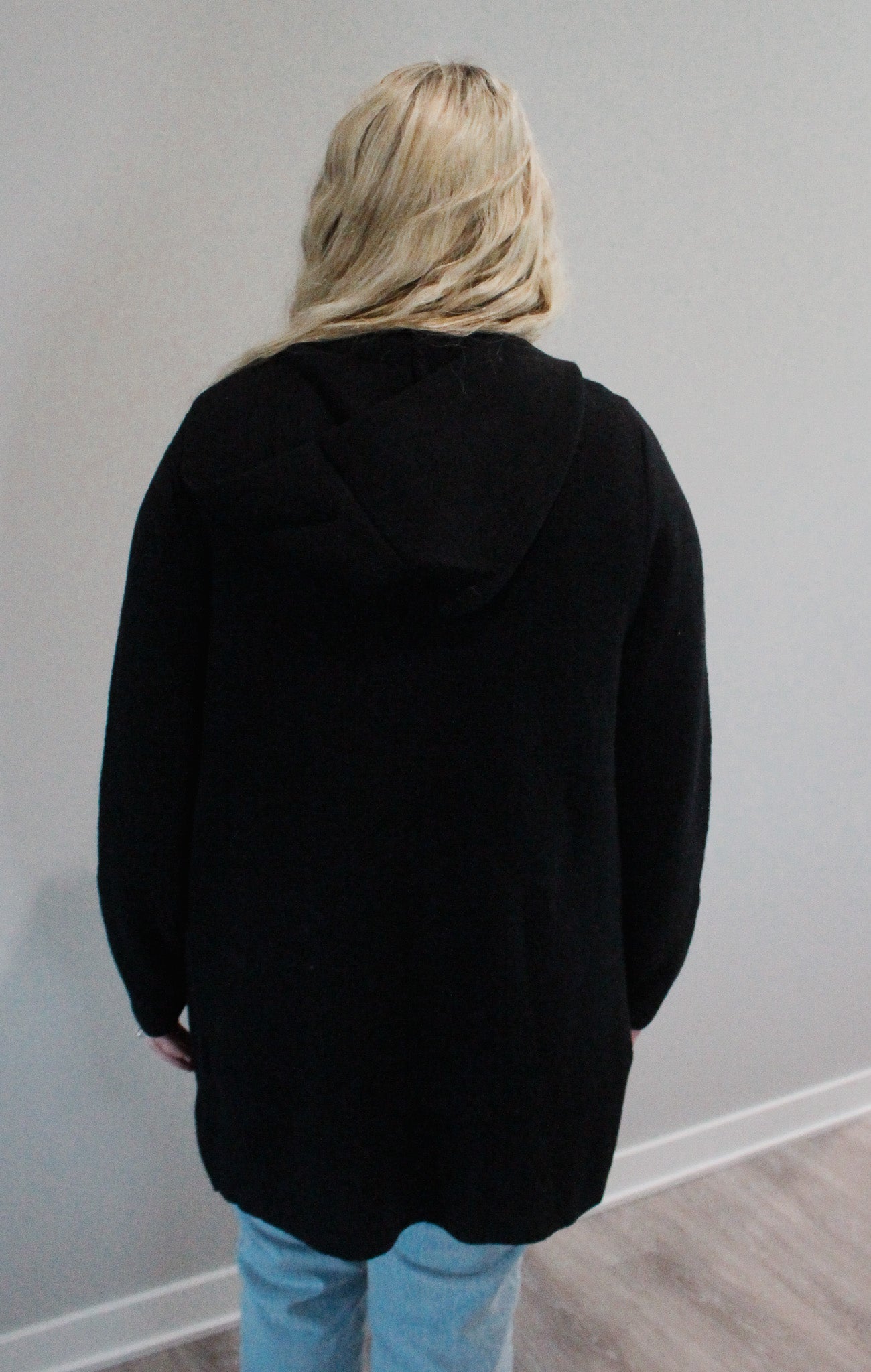 Hooded Open Front Cardigan (Plus Size) Black
