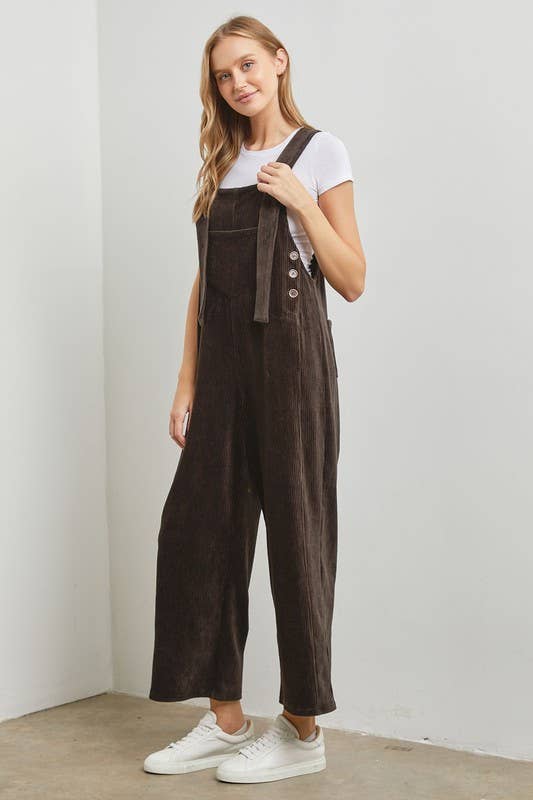 Corduroy Overalls - Button Shoulder Straps: Washed Black
