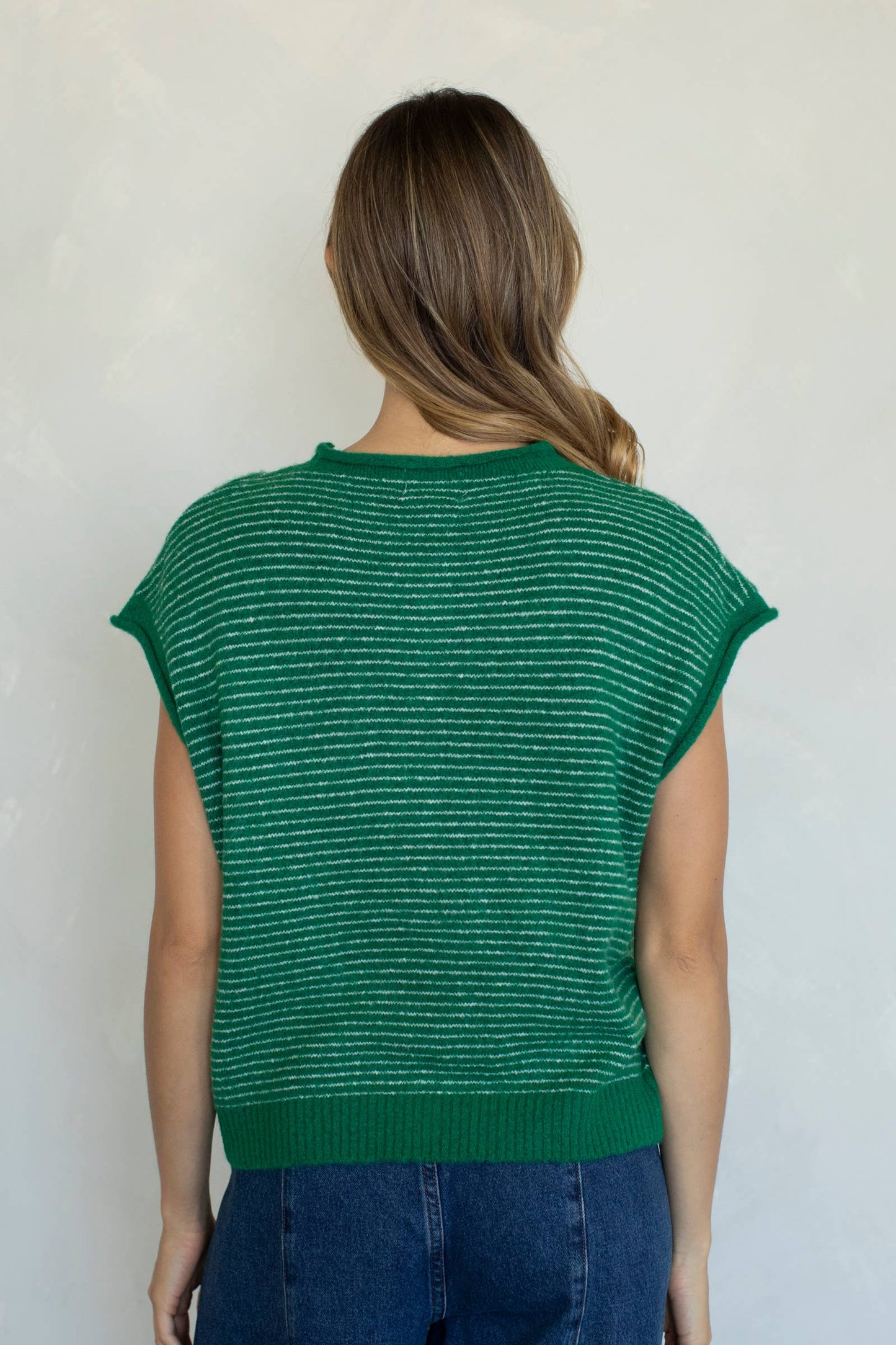Striped Piper Vest Cardigan - Pin Stripe: Kelly Green