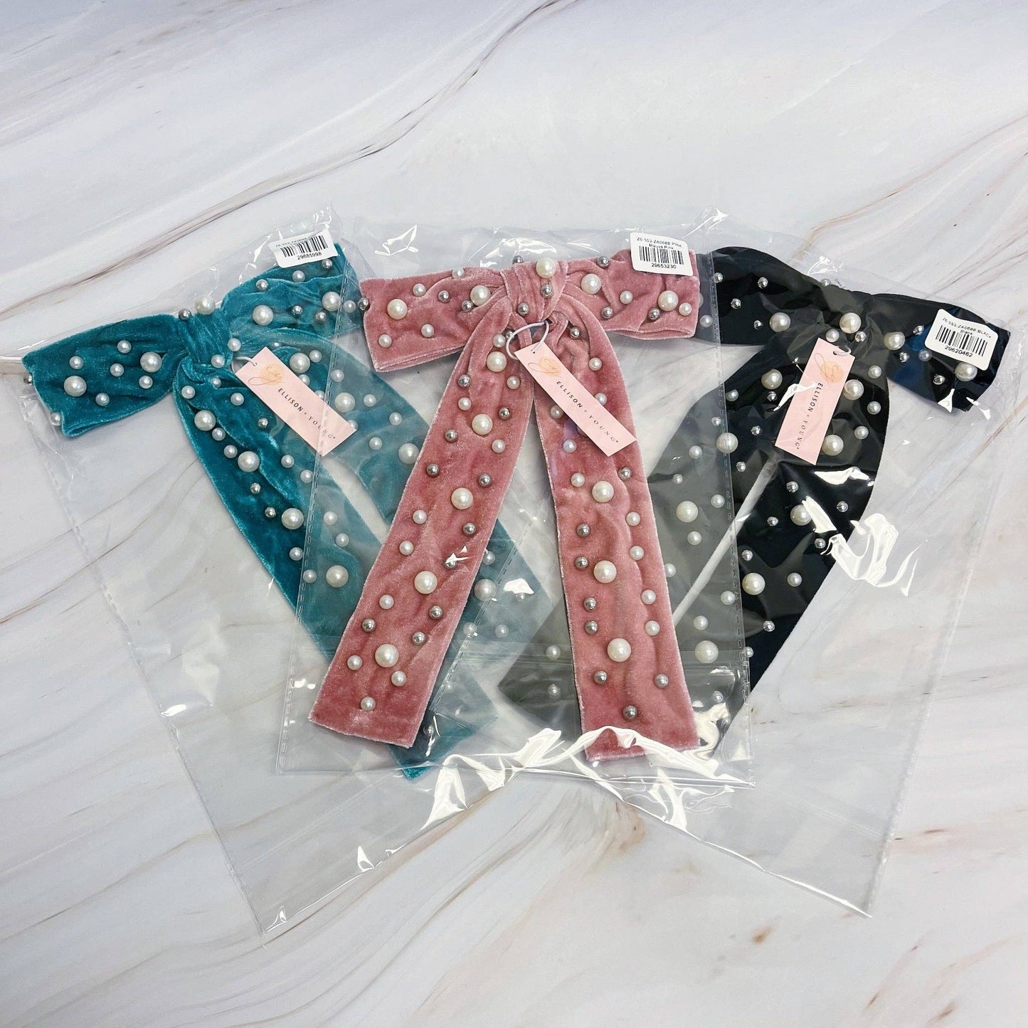 Pearl Throwed Velvet Bow Hair Clip: Mauve Pink