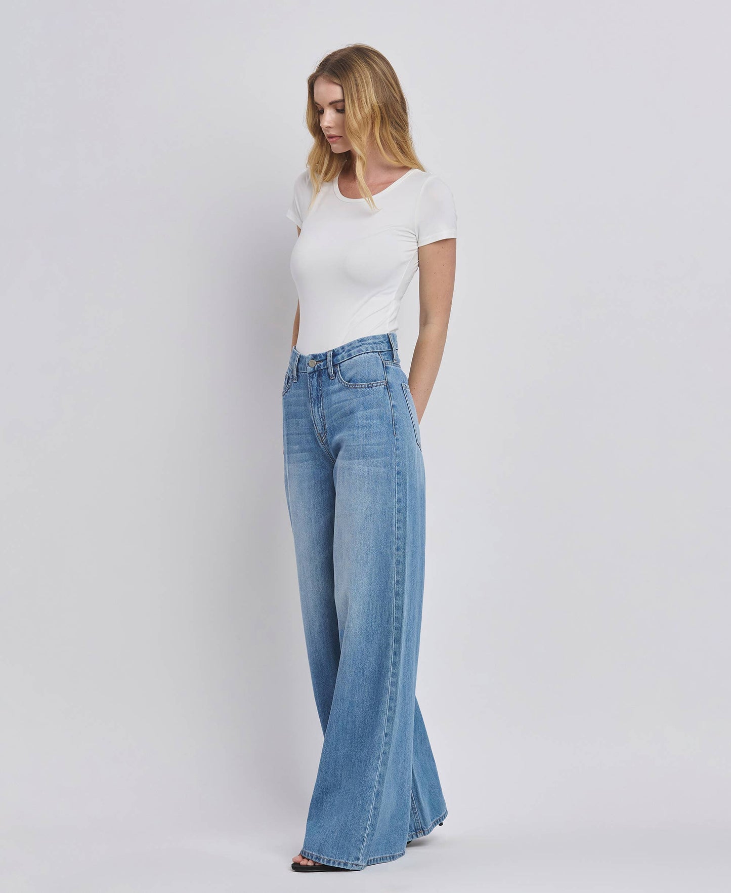 Super High Rise Wide Leg Jeans- Vervet by Flying Monkey