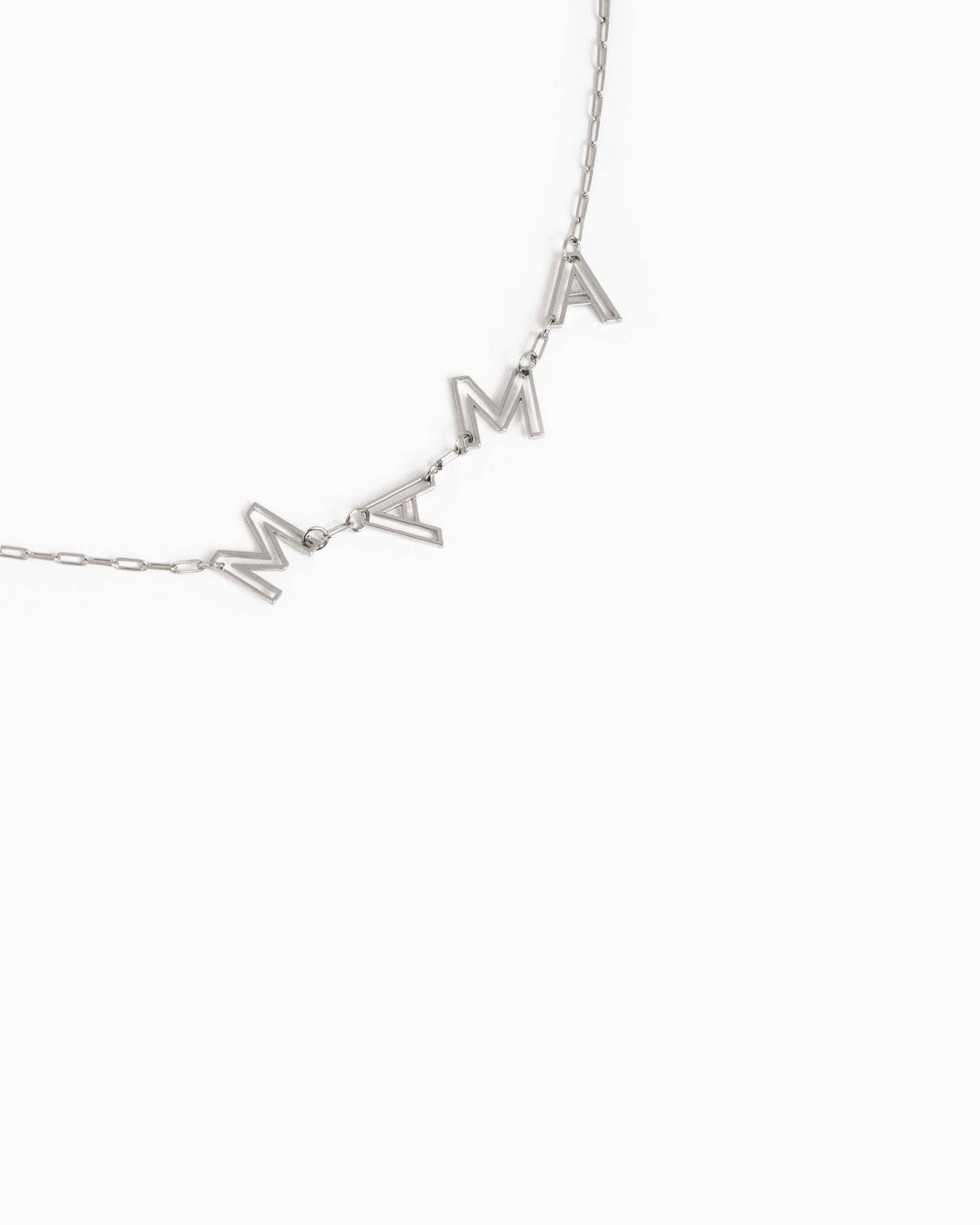 MAMA Letter Cutout Station Necklace: Silver