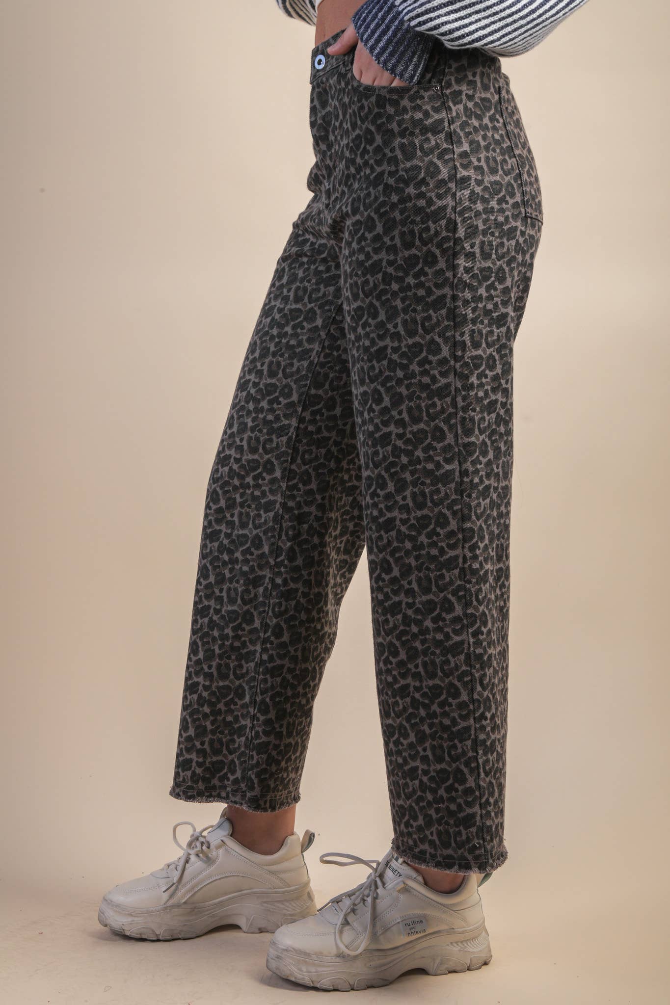 Leopard Printed Marine Straight Pants: Grey