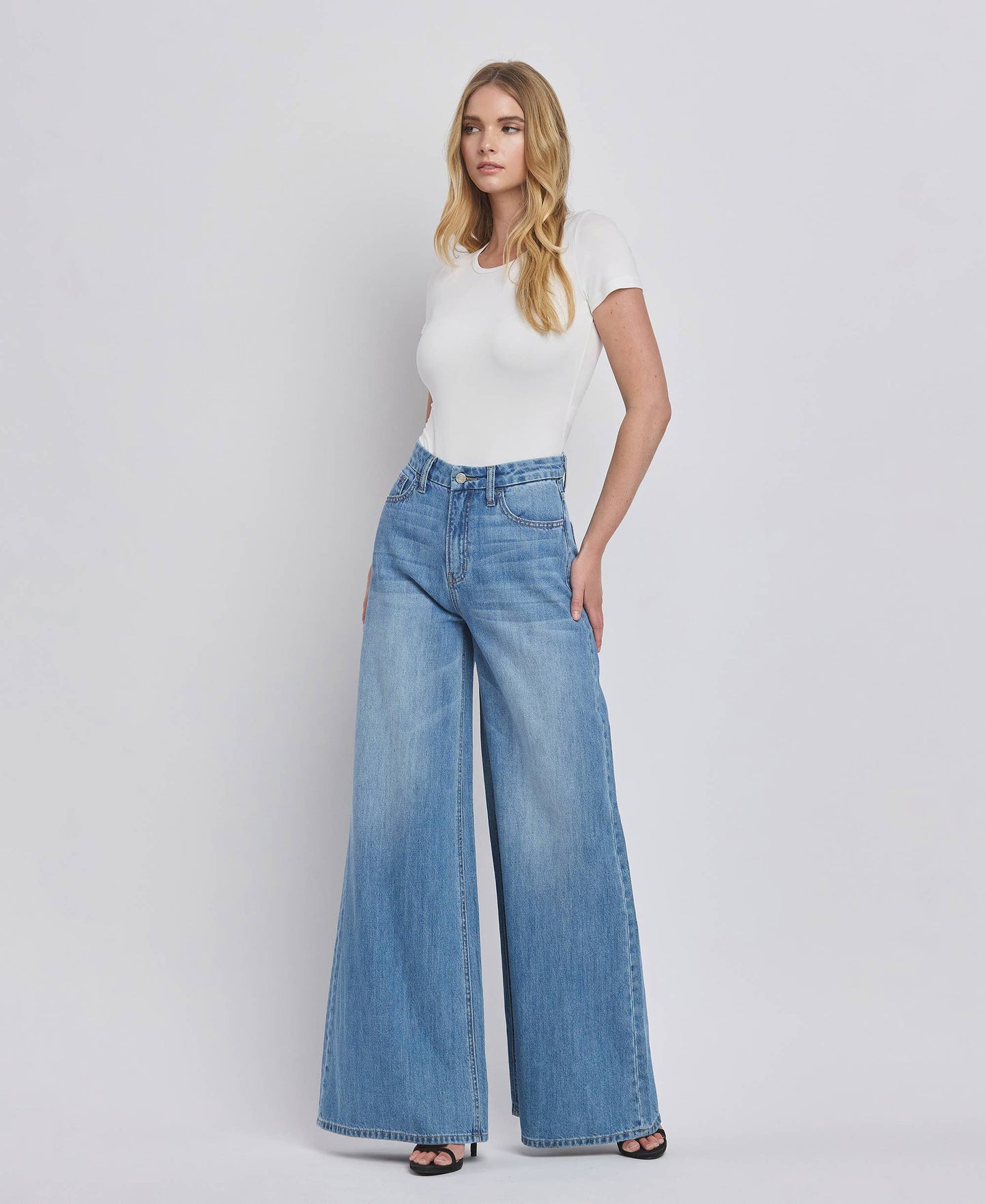 Super High Rise Wide Leg Jeans- Vervet by Flying Monkey