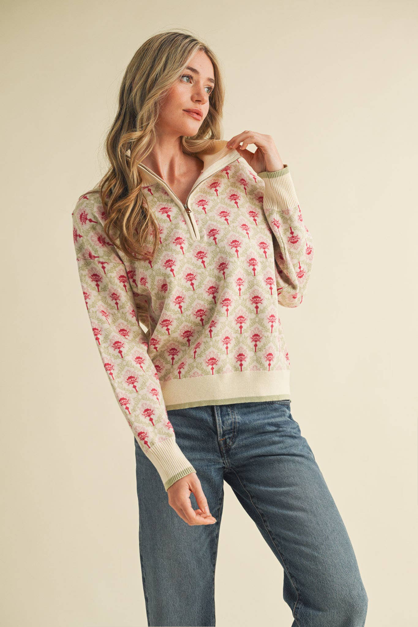 Candice Floral Mock Neck Sweater