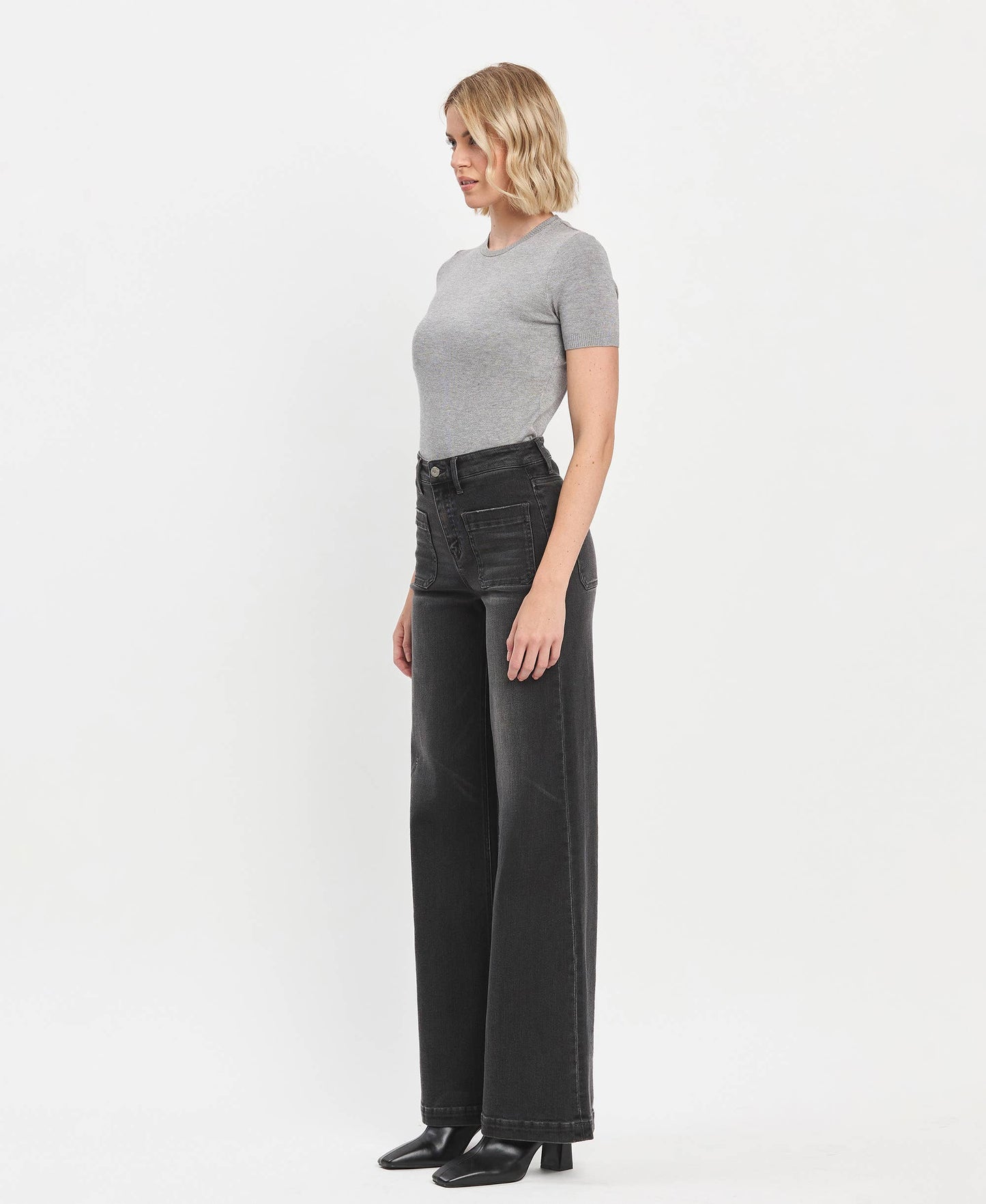 High Rise Wide Trouser Jeans- Vervet by Flying Monkey