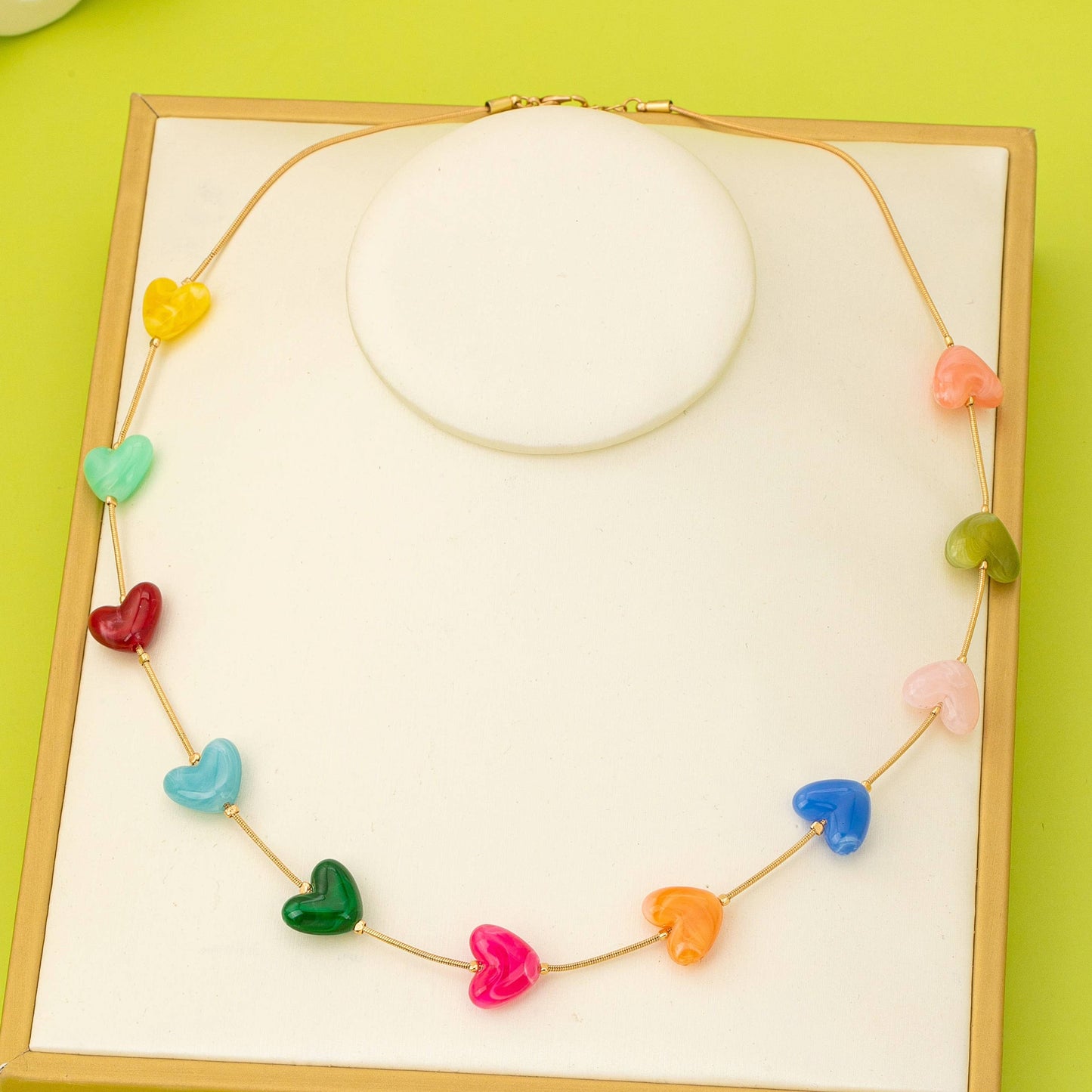 Rainbow Heart Station Necklace