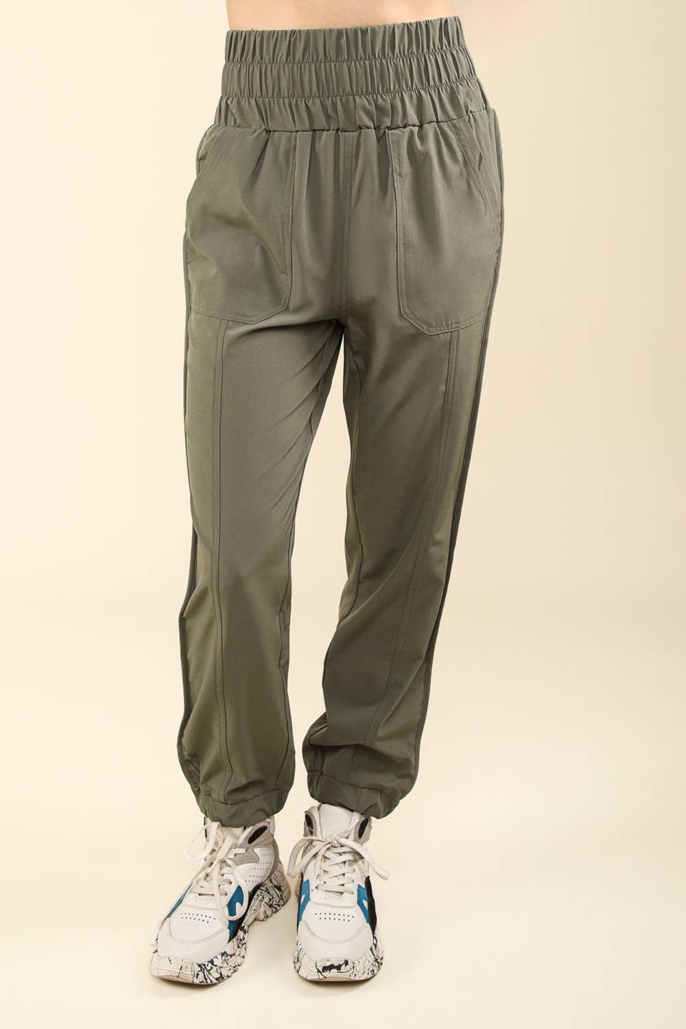 High Waisted Cargo Active Joggers w/ Pockets: Army Green