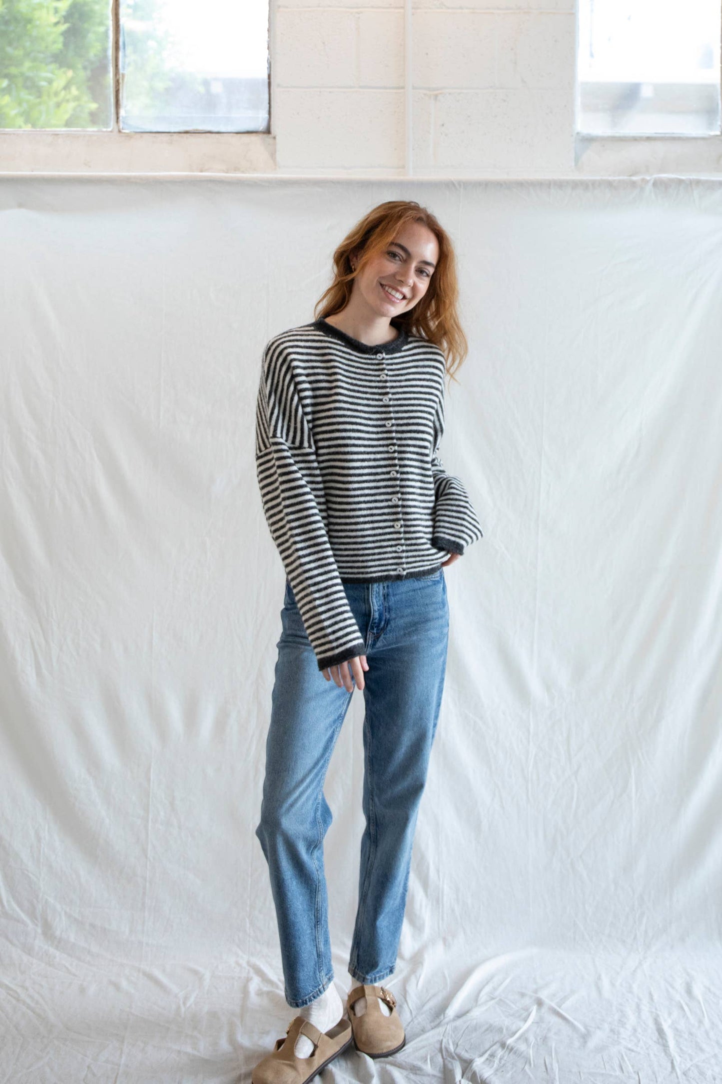 Piper Cardigan - Mini Striped : Charcoal