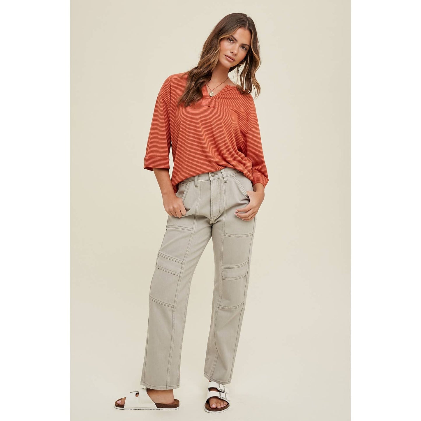 Cargo Seam Detail Denim: Stone