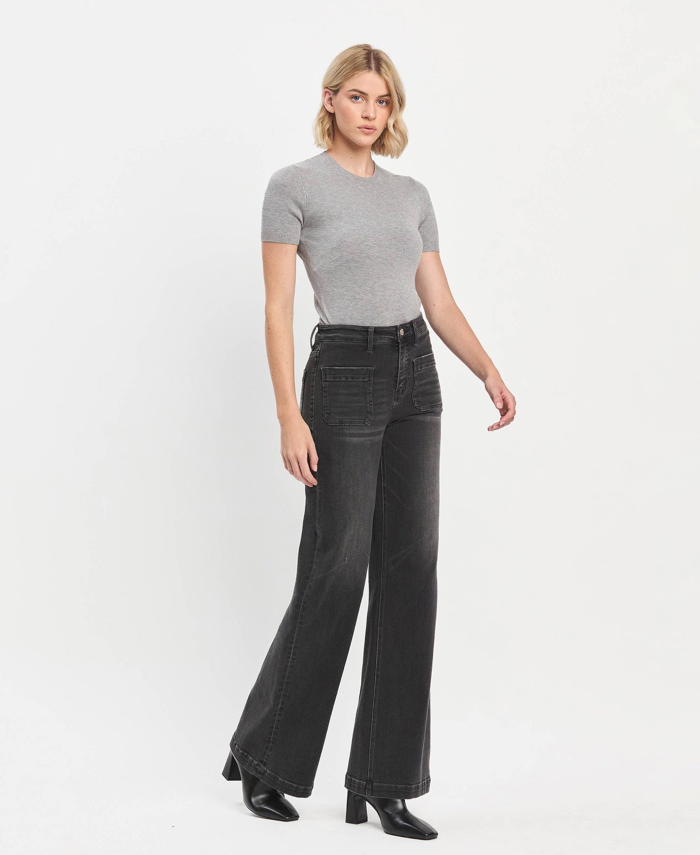 High Rise Wide Trouser Jeans- Vervet by Flying Monkey