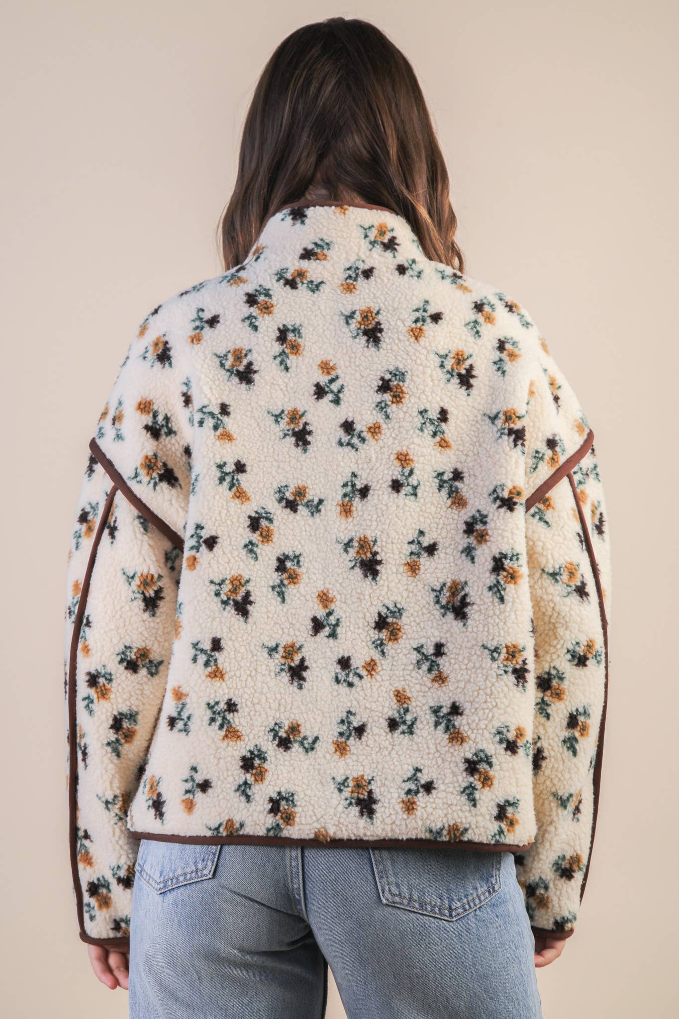 Oversized Floral Printed Casual Fleece Jacket
