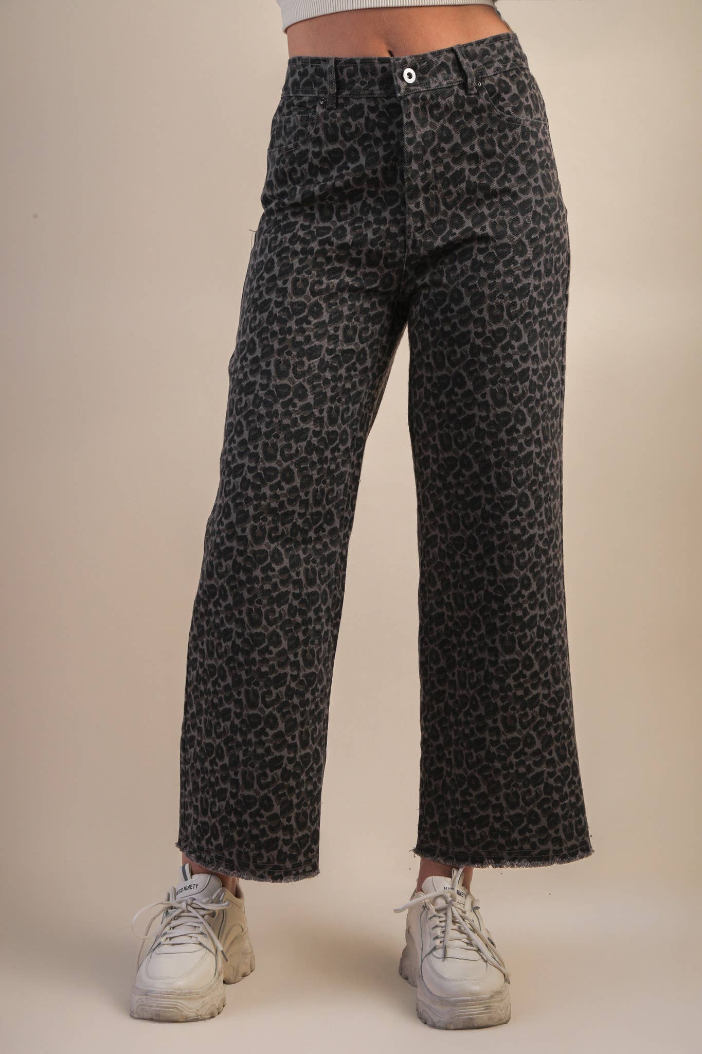 Leopard Printed Marine Straight Pants: Grey