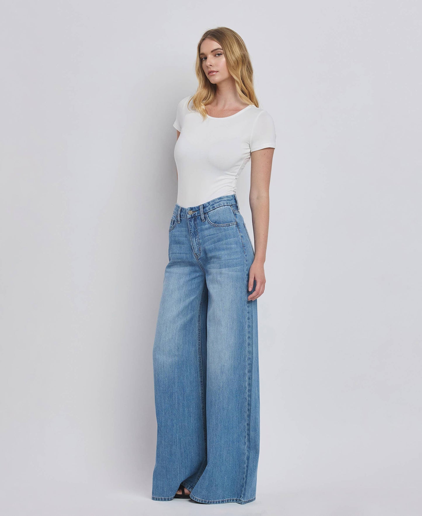 Super High Rise Wide Leg Jeans- Vervet by Flying Monkey