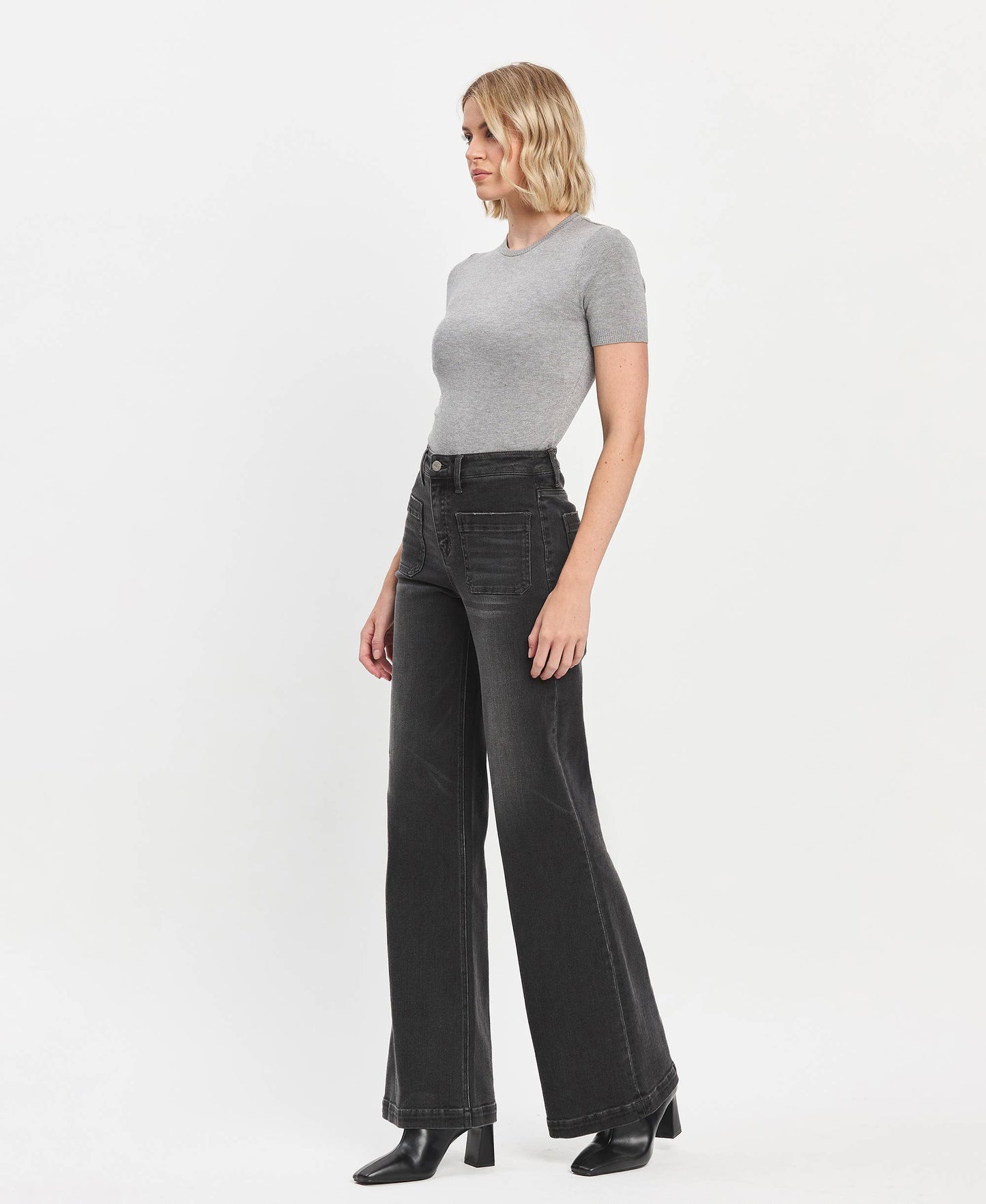 High Rise Wide Trouser Jeans- Vervet by Flying Monkey