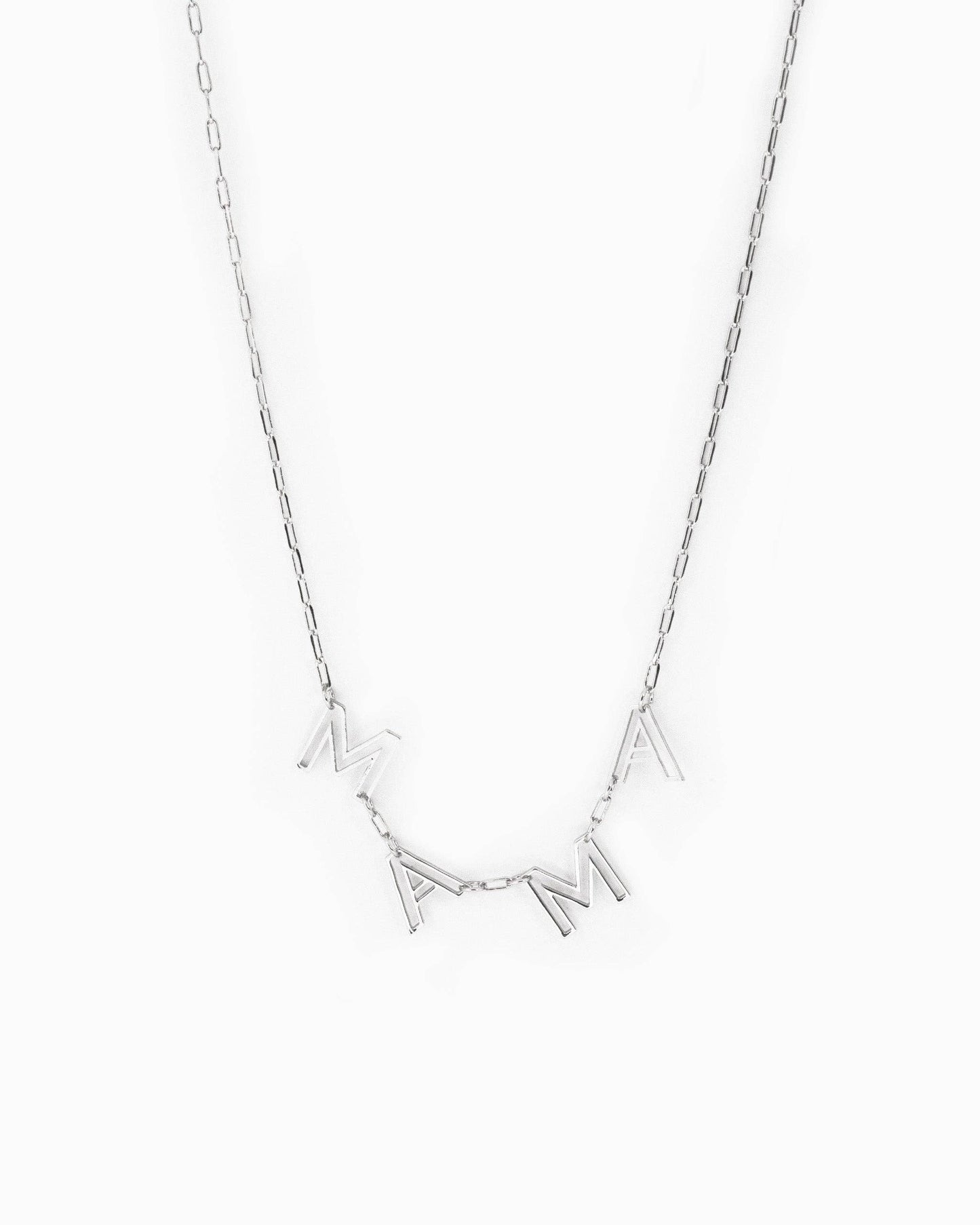 MAMA Letter Cutout Station Necklace: Silver