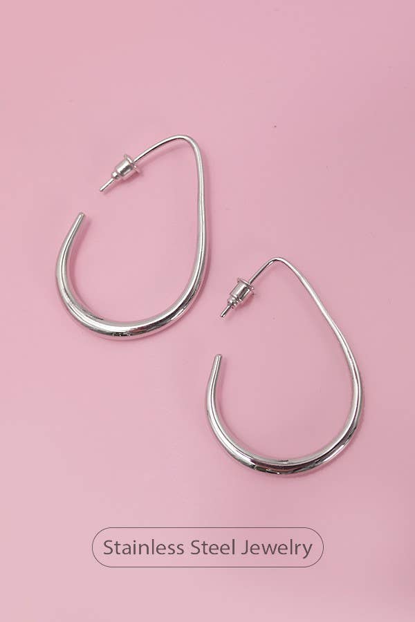 18K Stainless Steel Waterproof Tarnish Free Hoops : Silver