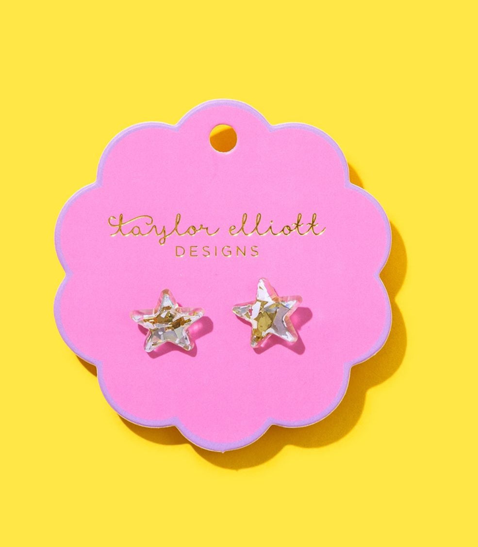 Stud Acrylic Stars Earrings (Gold + Silver Confetti)