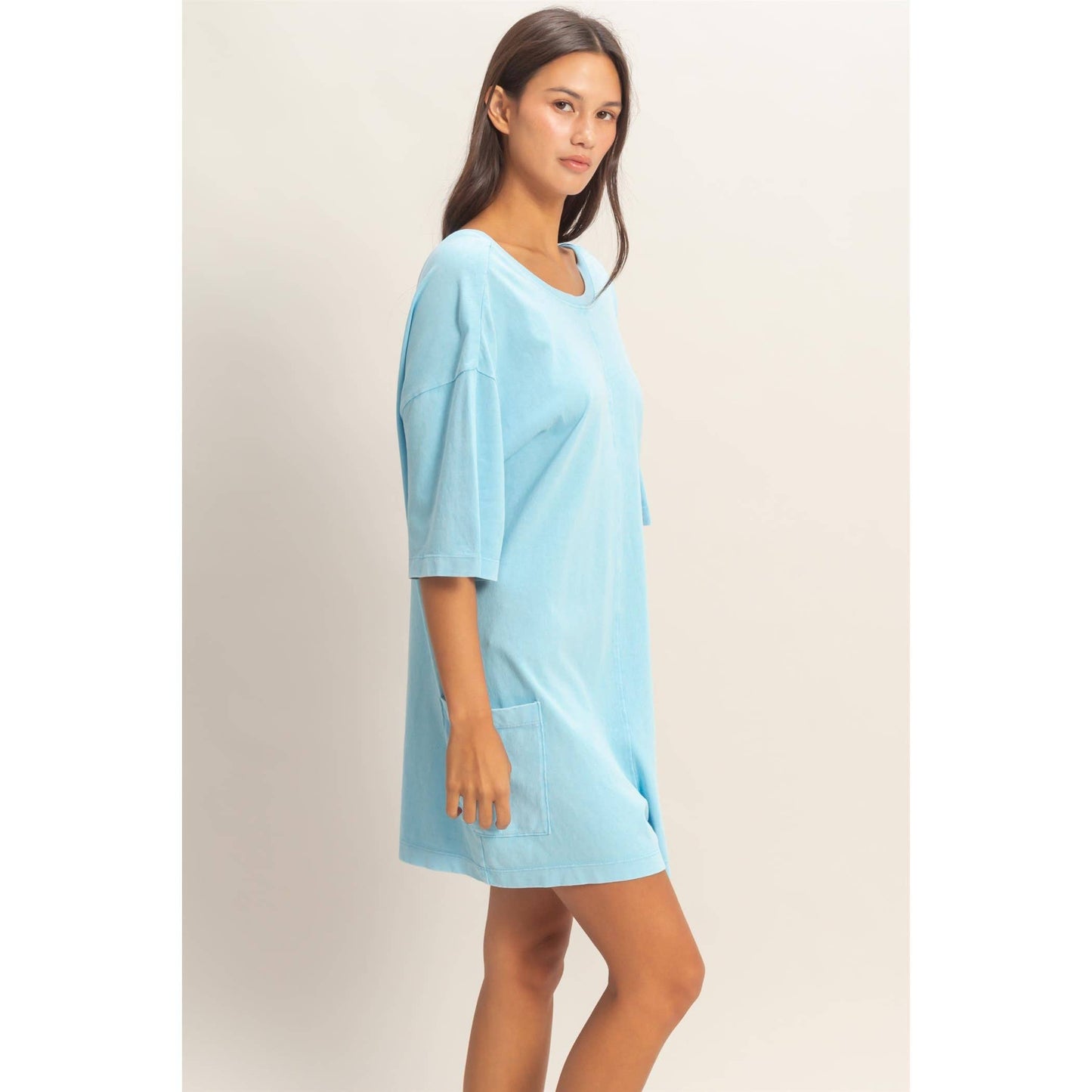 Mineral Washed V-Back Romper: Blue