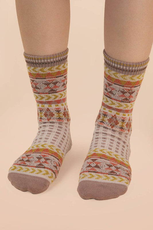 Geometric Graphic Crew Socks: Cream