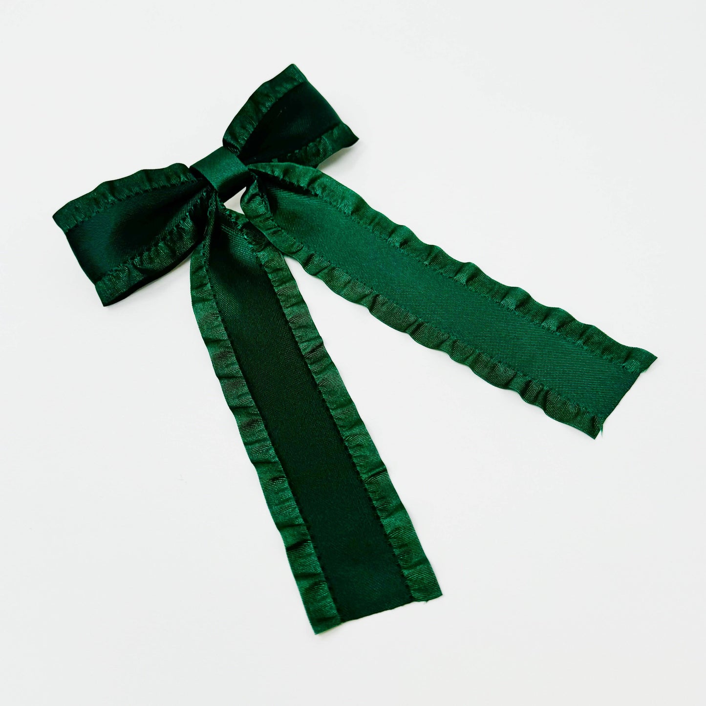 Love Game Frill Bow Hair Clip: Deep Green