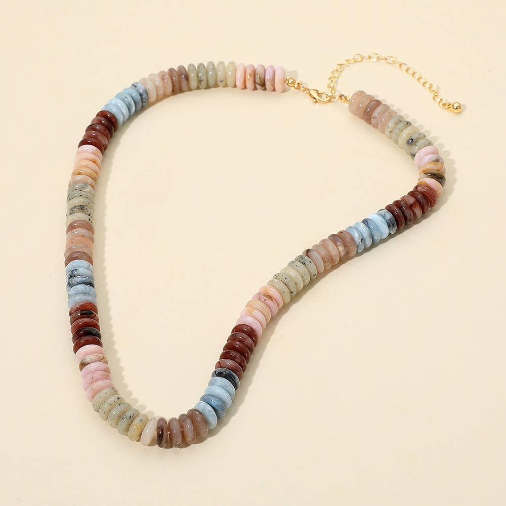 Flat Resin Disc Beaded Necklace: Brown/Gold