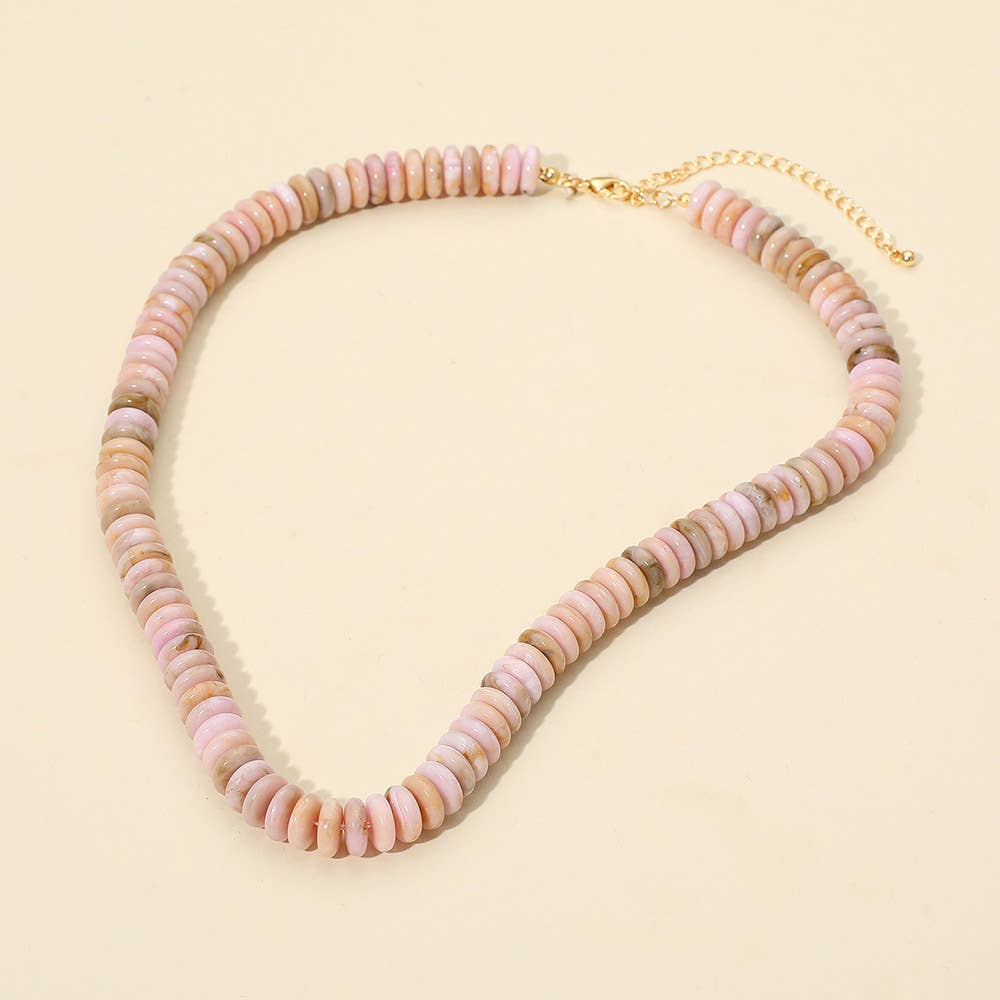 Flat Resin Disc Beaded Necklace: Brown/Gold